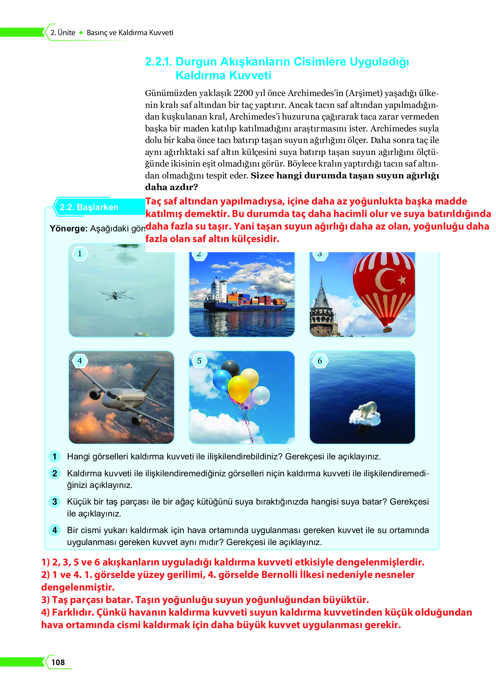 10. Sınıf Meb Yayınları Fen Lisesi Fizik Ders Kitabı Sayfa 108 Cevapları