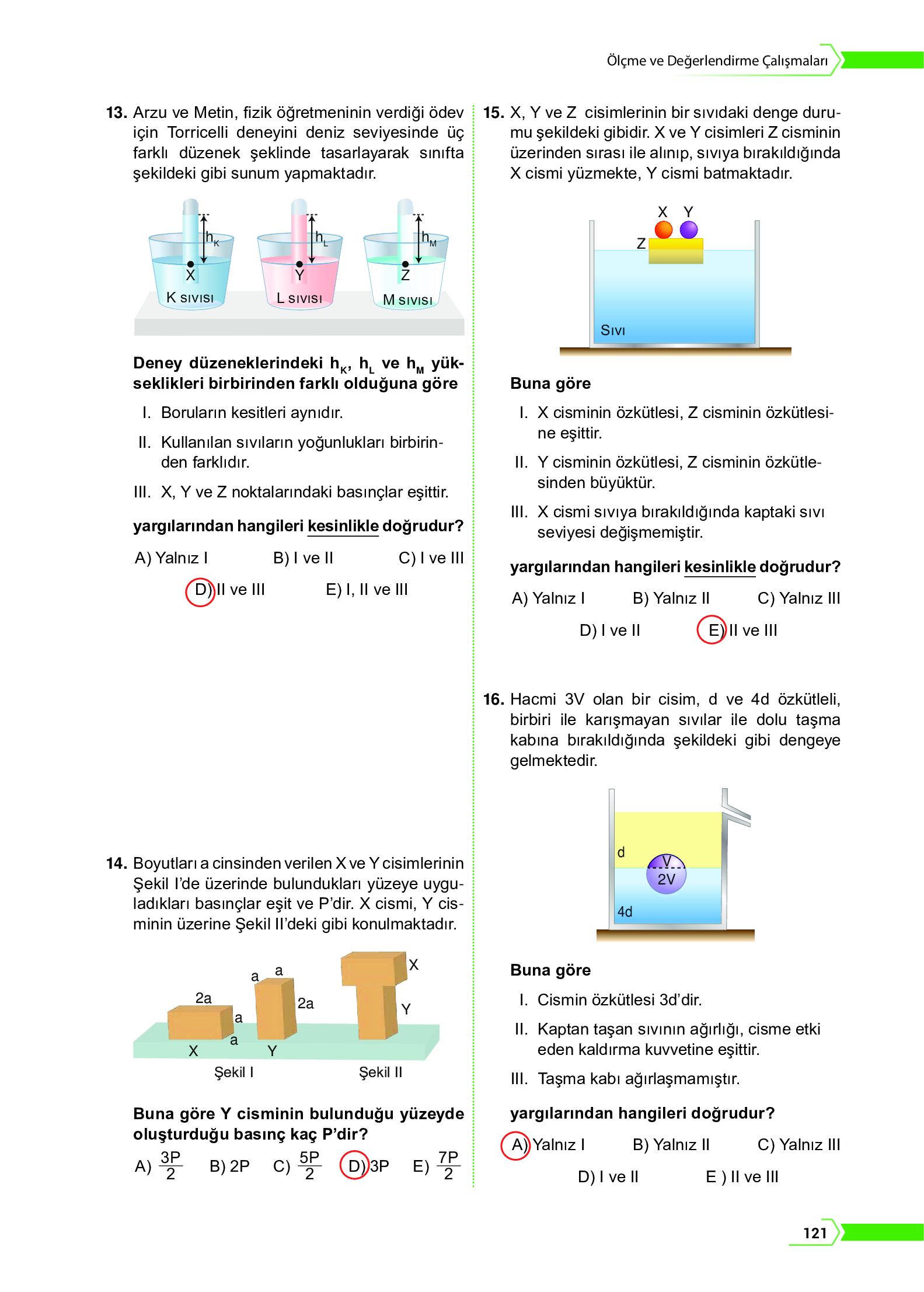 10. Sınıf Meb Yayınları Fen Lisesi Fizik Ders Kitabı Sayfa 121 Cevapları