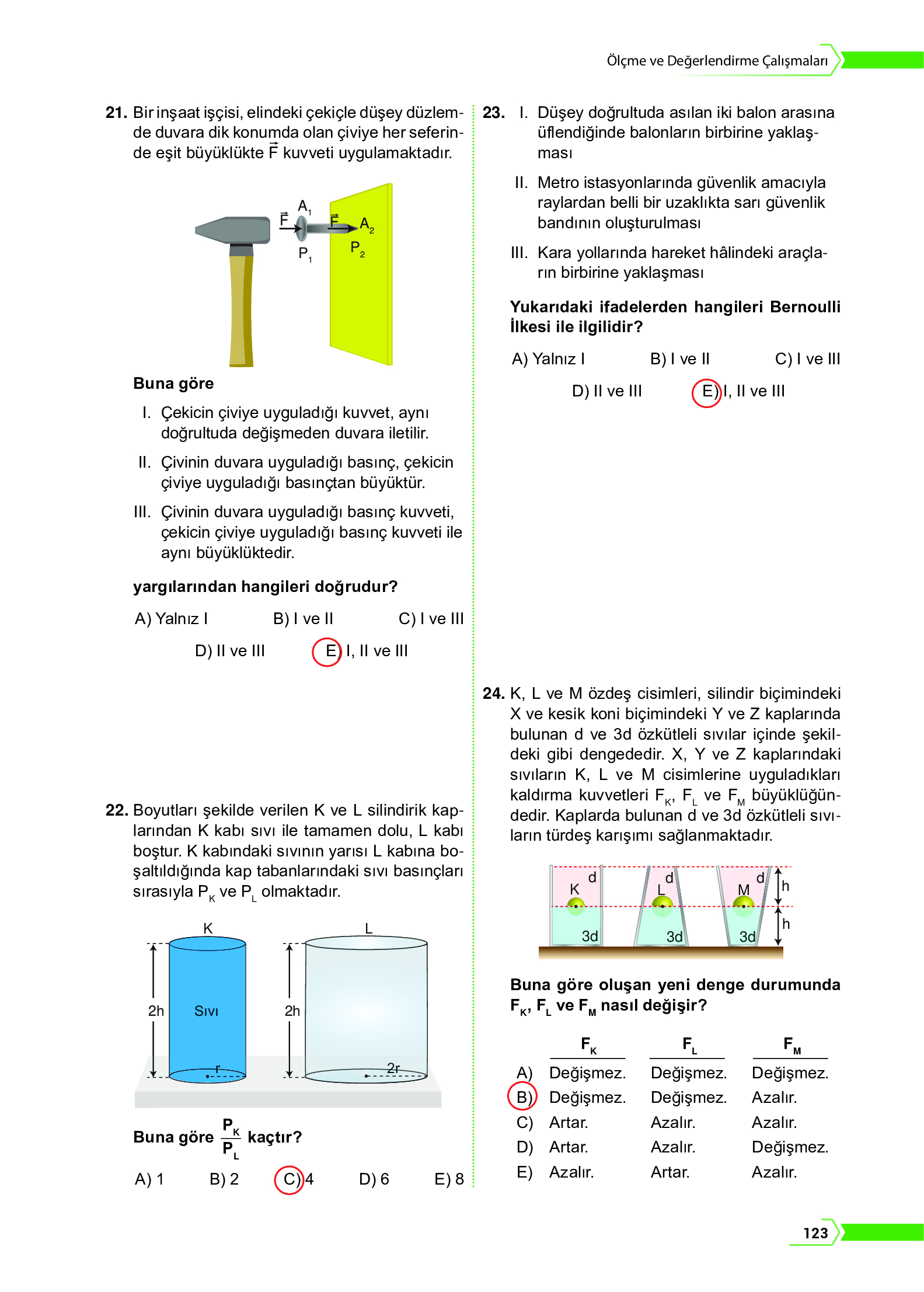 10. Sınıf Meb Yayınları Fen Lisesi Fizik Ders Kitabı Sayfa 123 Cevapları