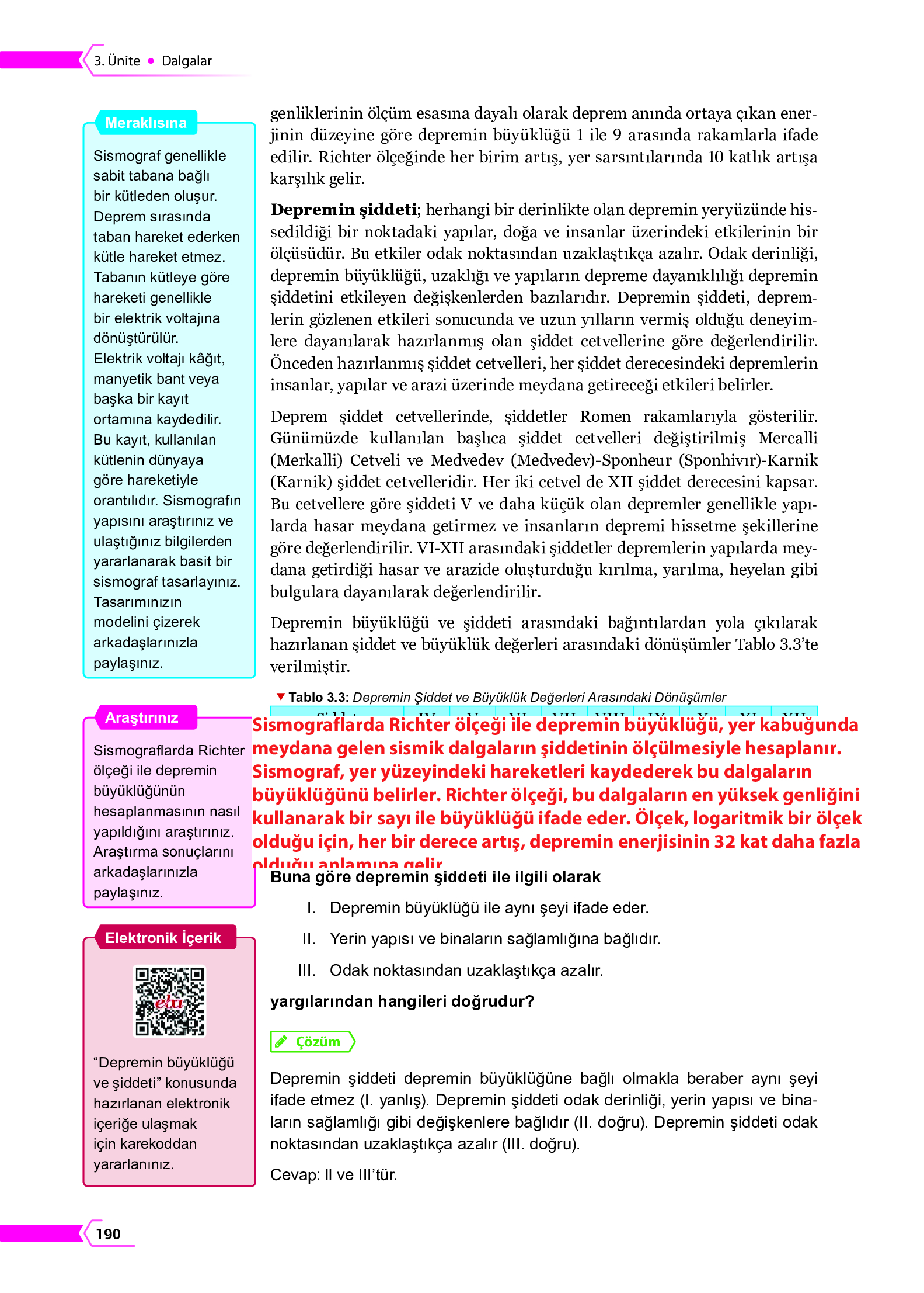 10. Sınıf Meb Yayınları Fen Lisesi Fizik Ders Kitabı Sayfa 190 Cevapları