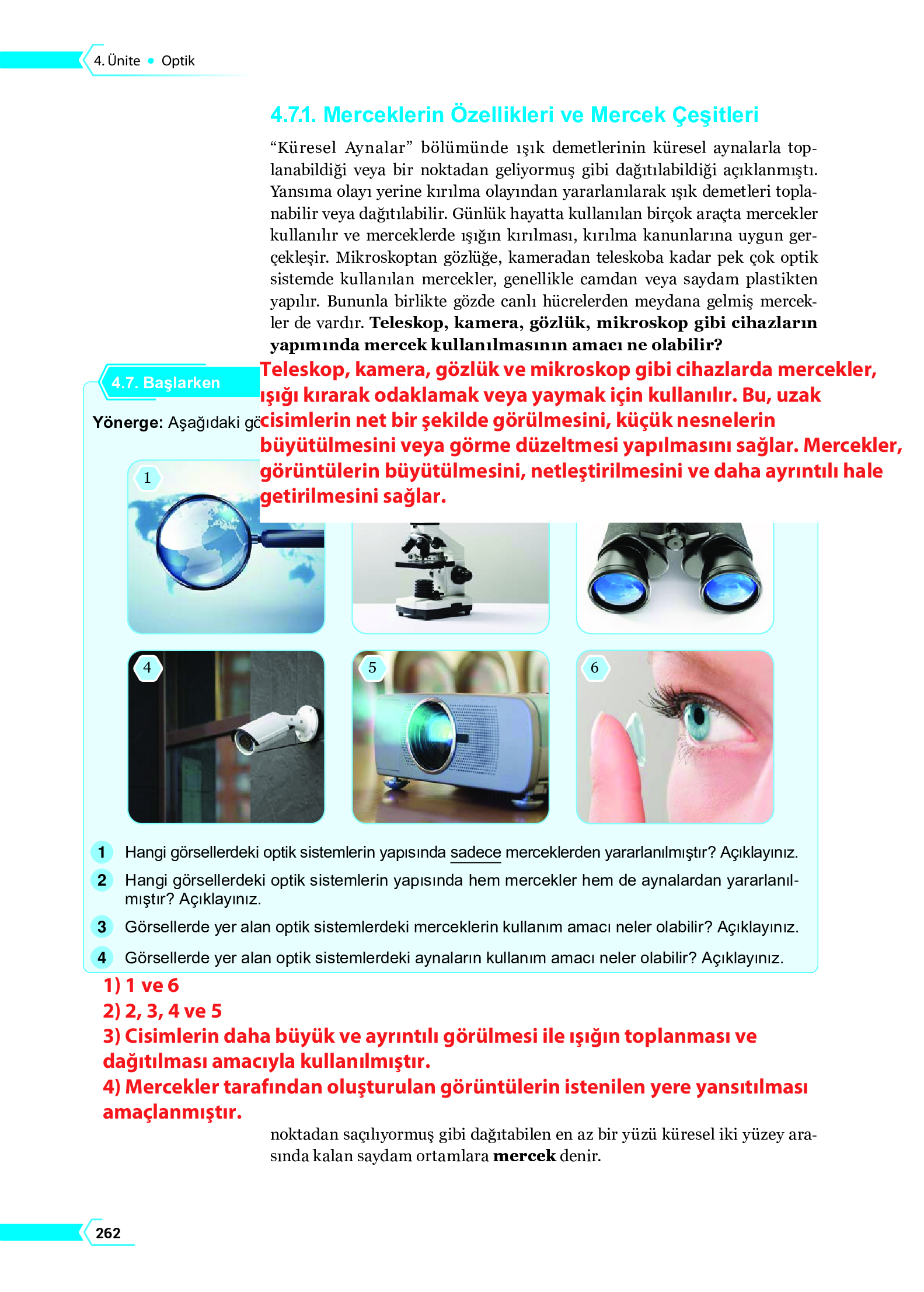 10. Sınıf Meb Yayınları Fen Lisesi Fizik Ders Kitabı Sayfa 262 Cevapları