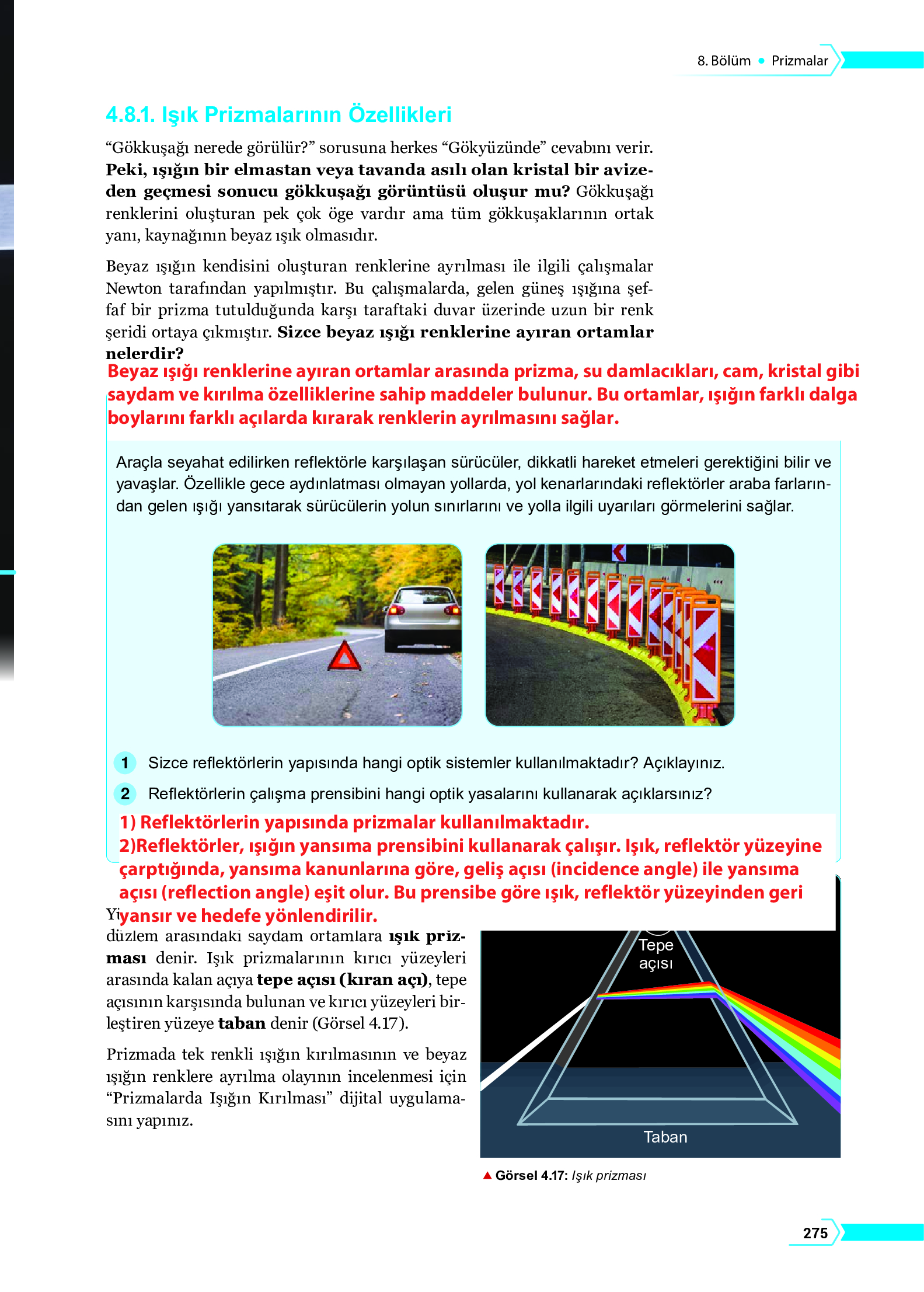 10. Sınıf Meb Yayınları Fen Lisesi Fizik Ders Kitabı Sayfa 275 Cevapları