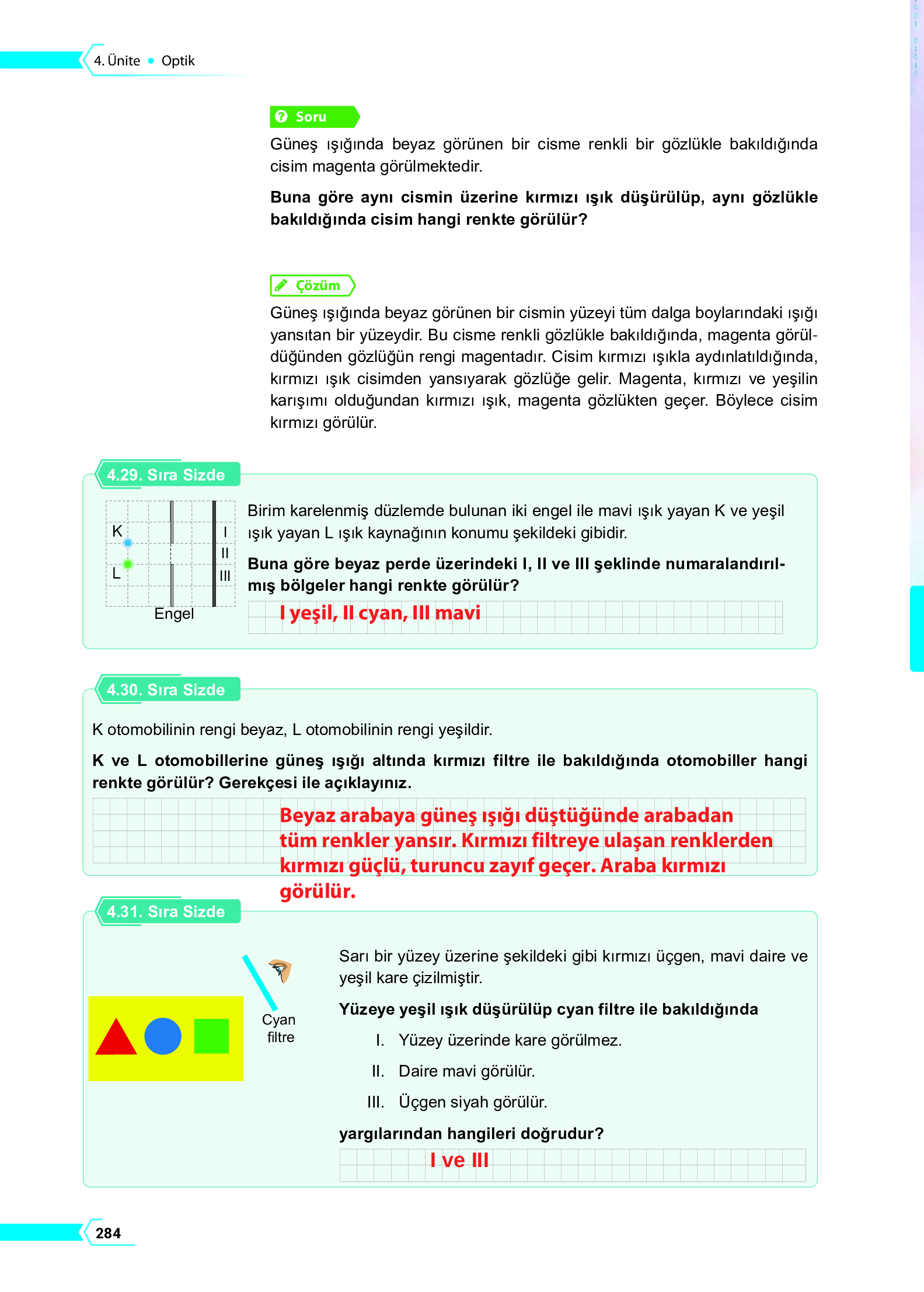 10. Sınıf Meb Yayınları Fen Lisesi Fizik Ders Kitabı Sayfa 284 Cevapları