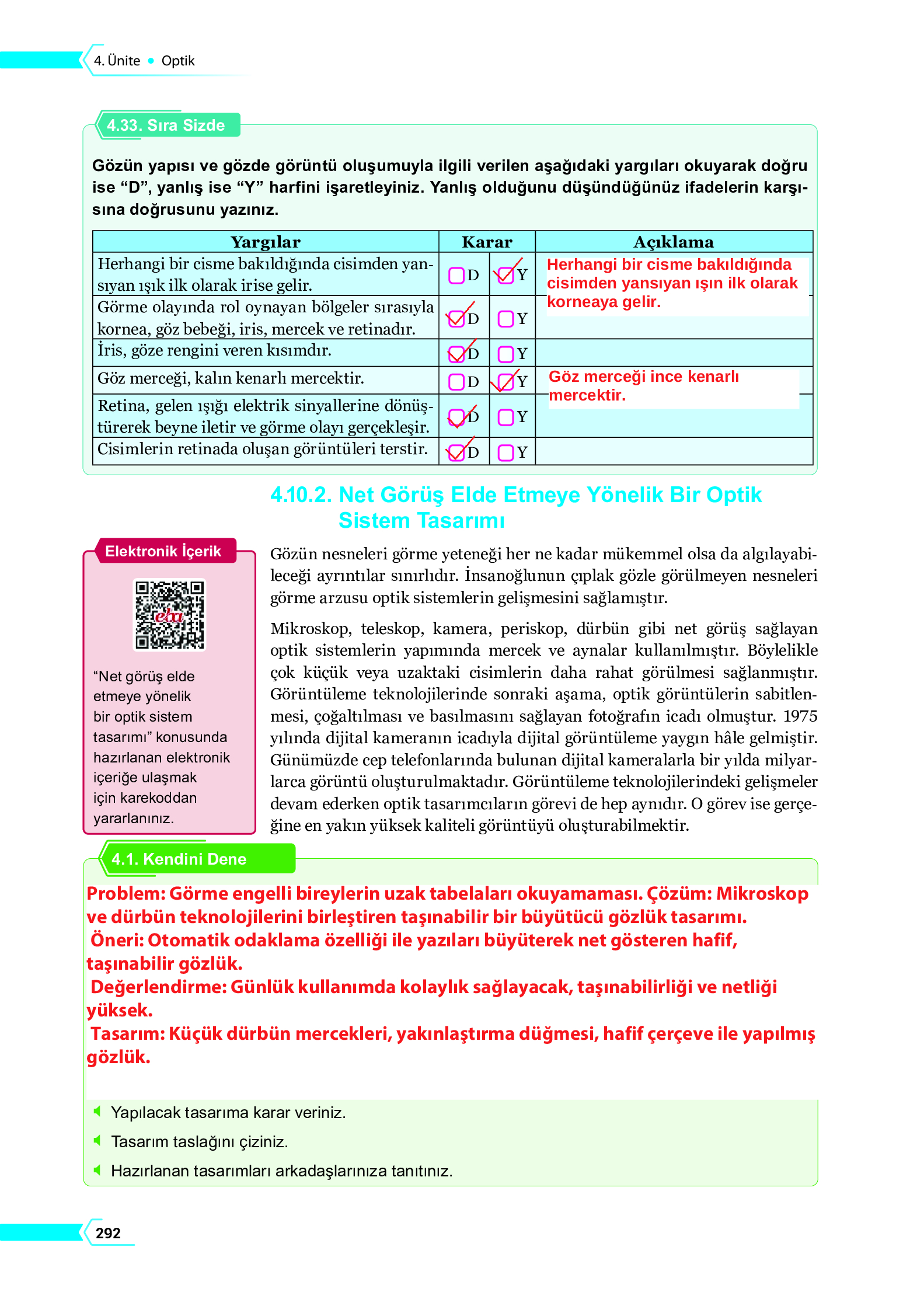 10. Sınıf Meb Yayınları Fen Lisesi Fizik Ders Kitabı Sayfa 292 Cevapları