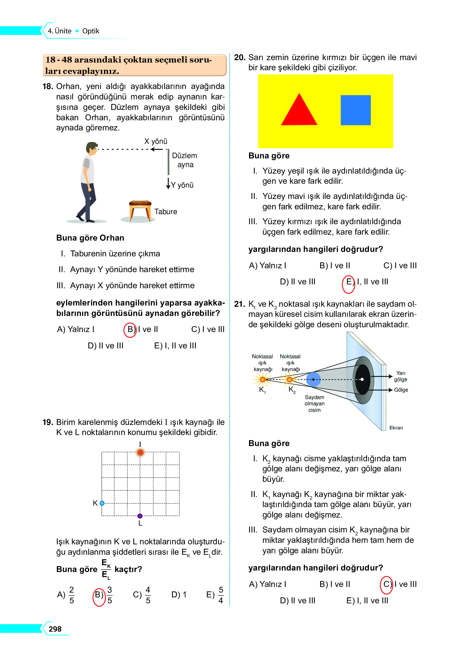 10. Sınıf Meb Yayınları Fen Lisesi Fizik Ders Kitabı Sayfa 298 Cevapları