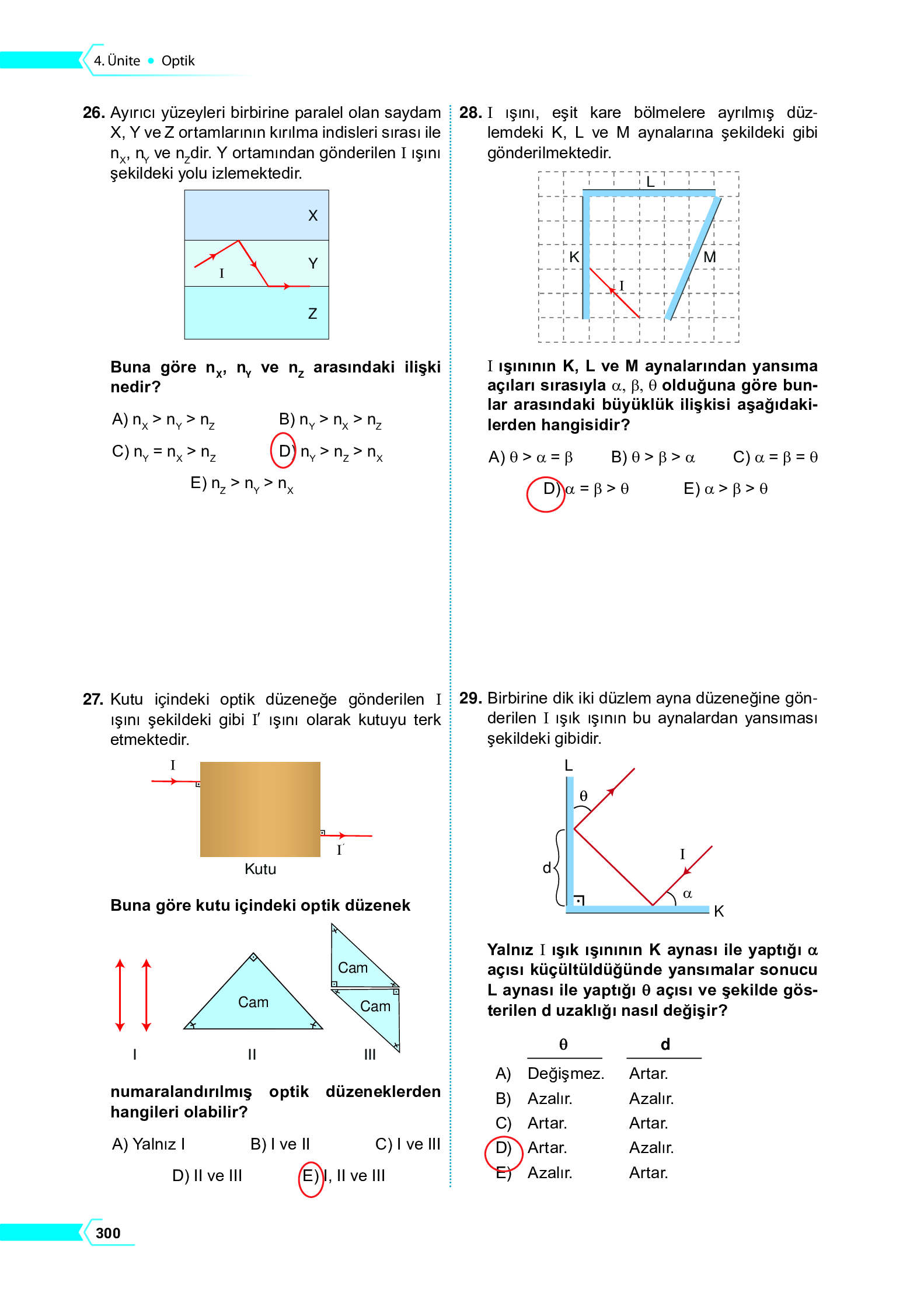 10. Sınıf Meb Yayınları Fen Lisesi Fizik Ders Kitabı Sayfa 300 Cevapları