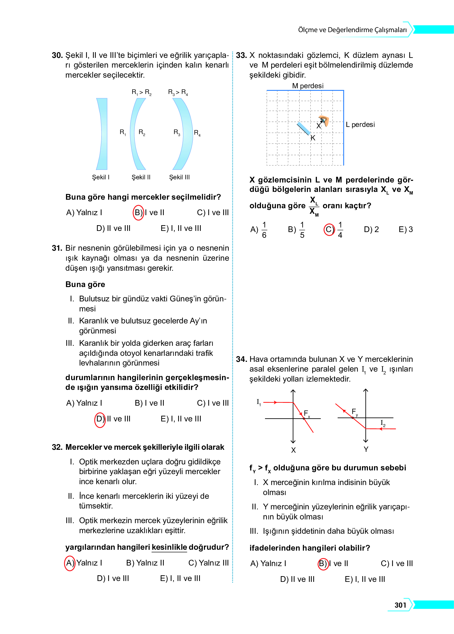 10. Sınıf Meb Yayınları Fen Lisesi Fizik Ders Kitabı Sayfa 301 Cevapları
