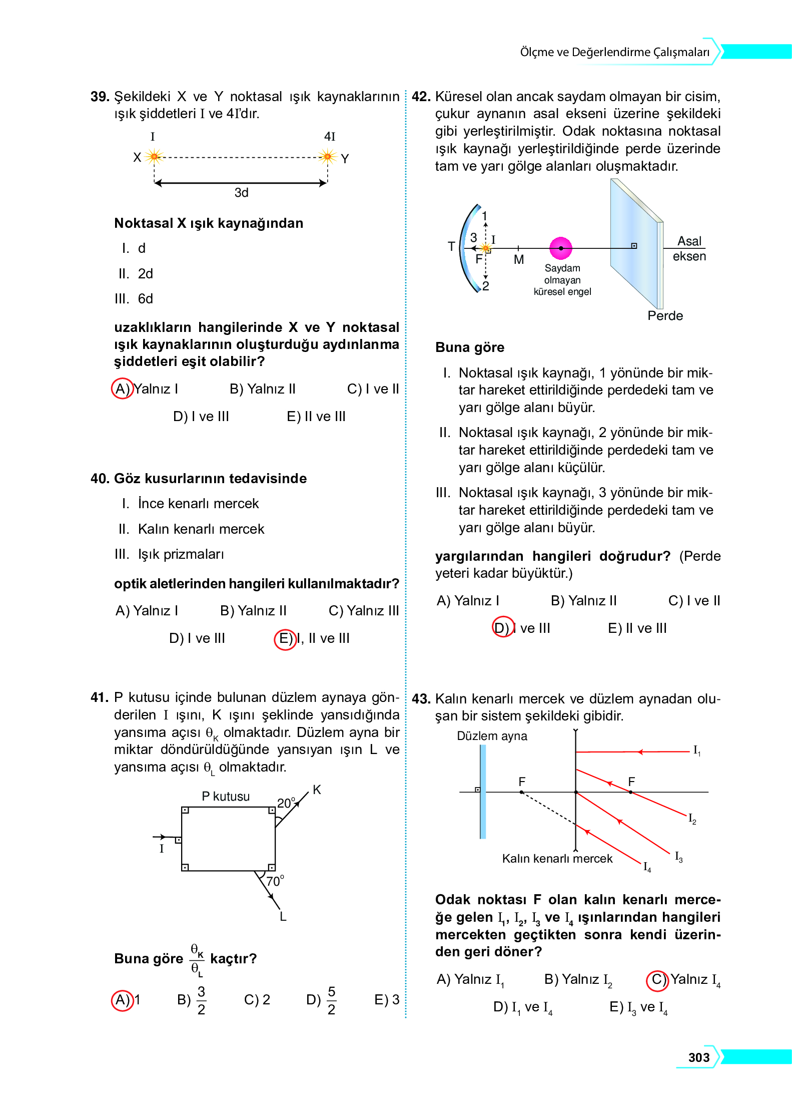 10. Sınıf Meb Yayınları Fen Lisesi Fizik Ders Kitabı Sayfa 303 Cevapları