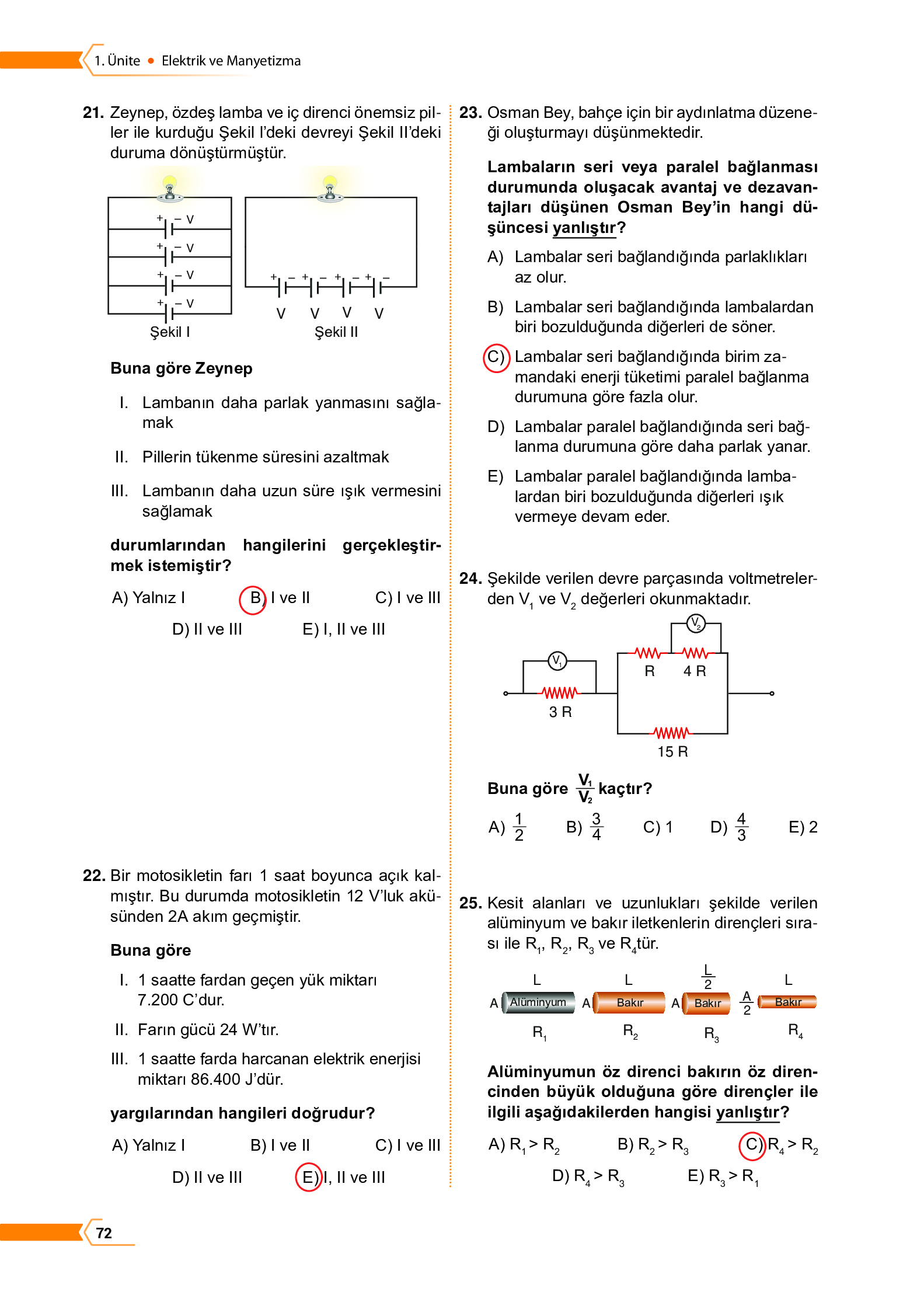 10. Sınıf Meb Yayınları Fen Lisesi Fizik Ders Kitabı Sayfa 72 Cevapları