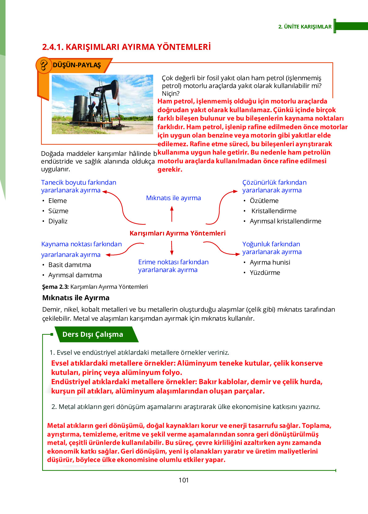 10. Sınıf Meb Yayınları Fen Lisesi Kimya Ders Kitabı Sayfa 101 Cevapları