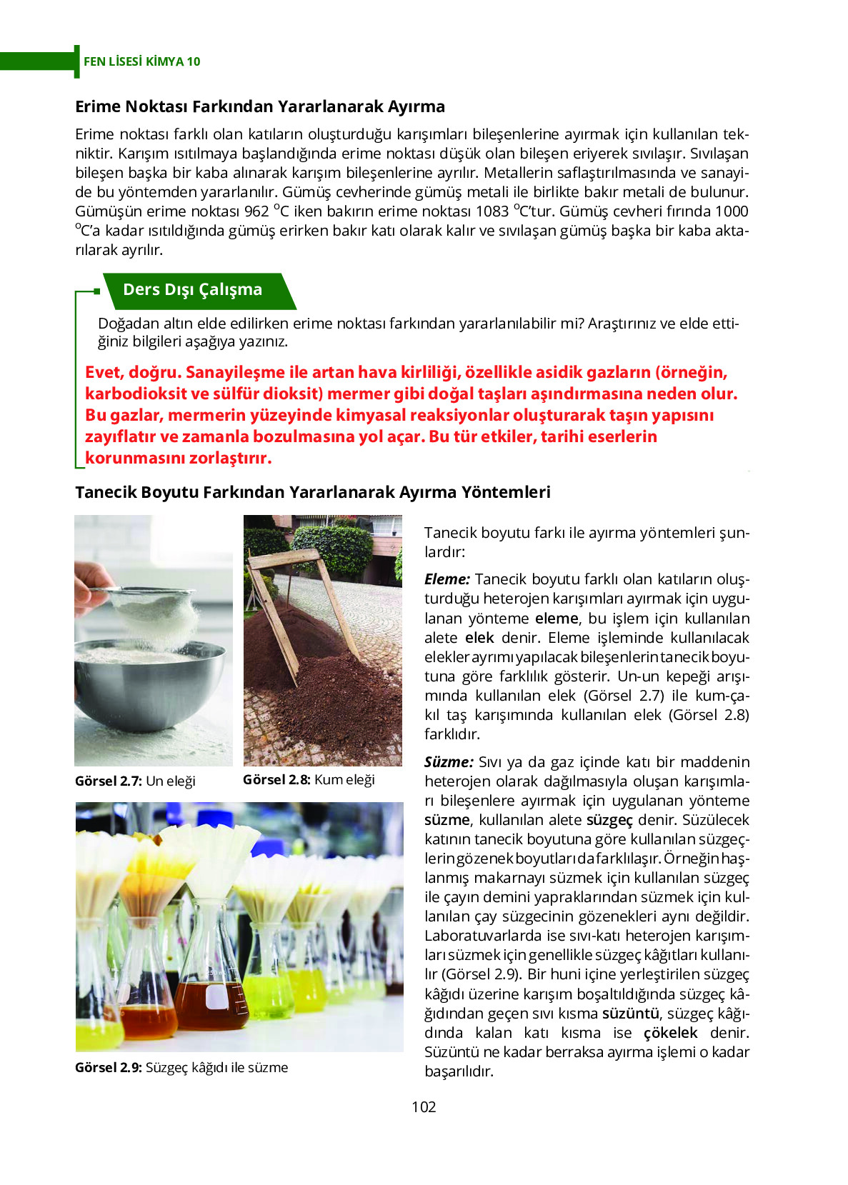 10. Sınıf Meb Yayınları Fen Lisesi Kimya Ders Kitabı Sayfa 102 Cevapları
