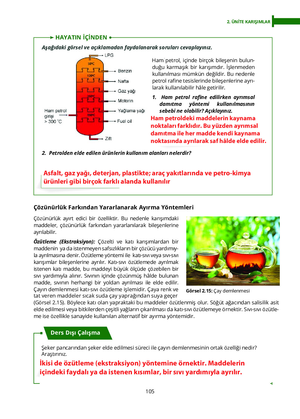 10. Sınıf Meb Yayınları Fen Lisesi Kimya Ders Kitabı Sayfa 105 Cevapları