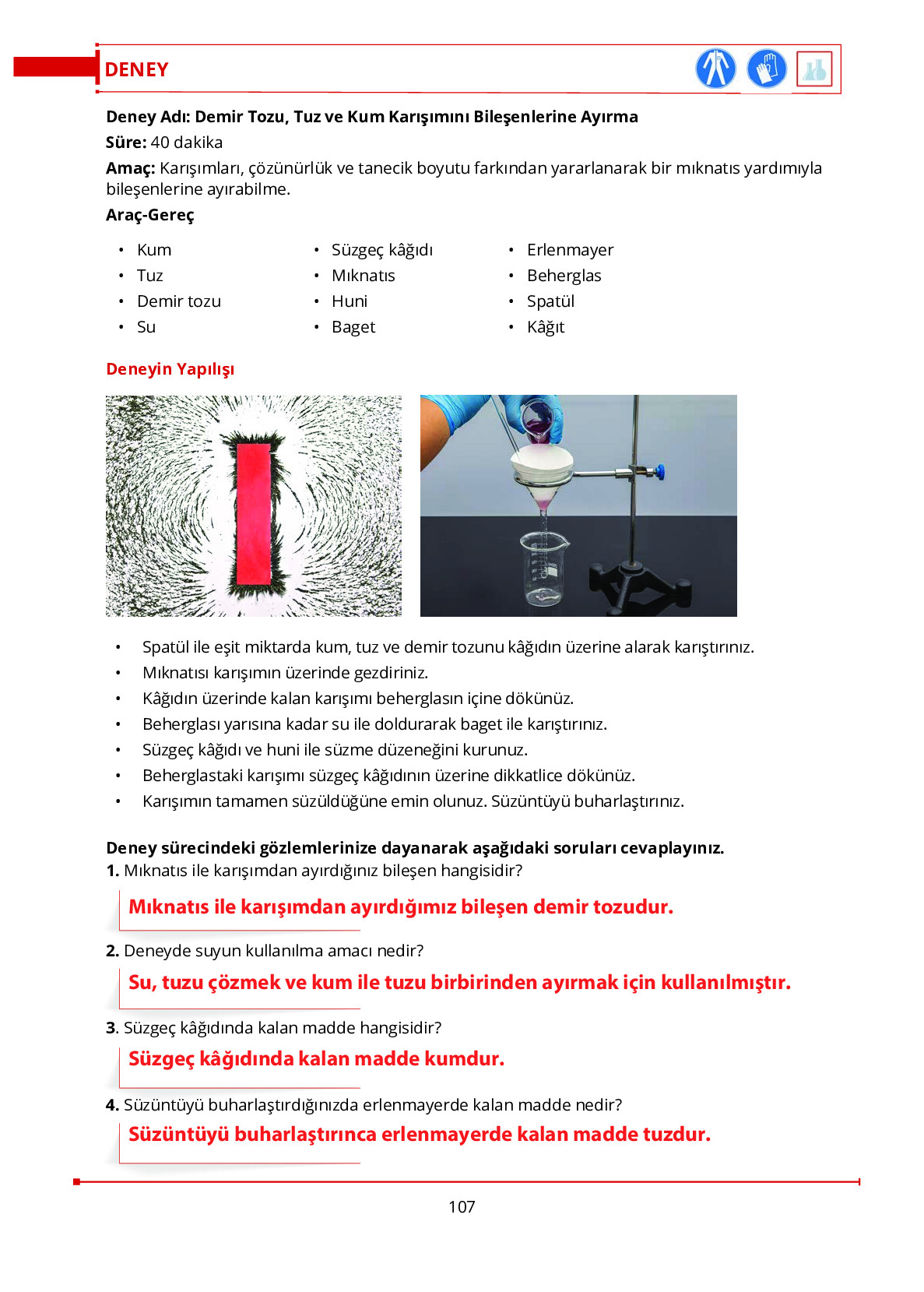 10. Sınıf Meb Yayınları Fen Lisesi Kimya Ders Kitabı Sayfa 107 Cevapları