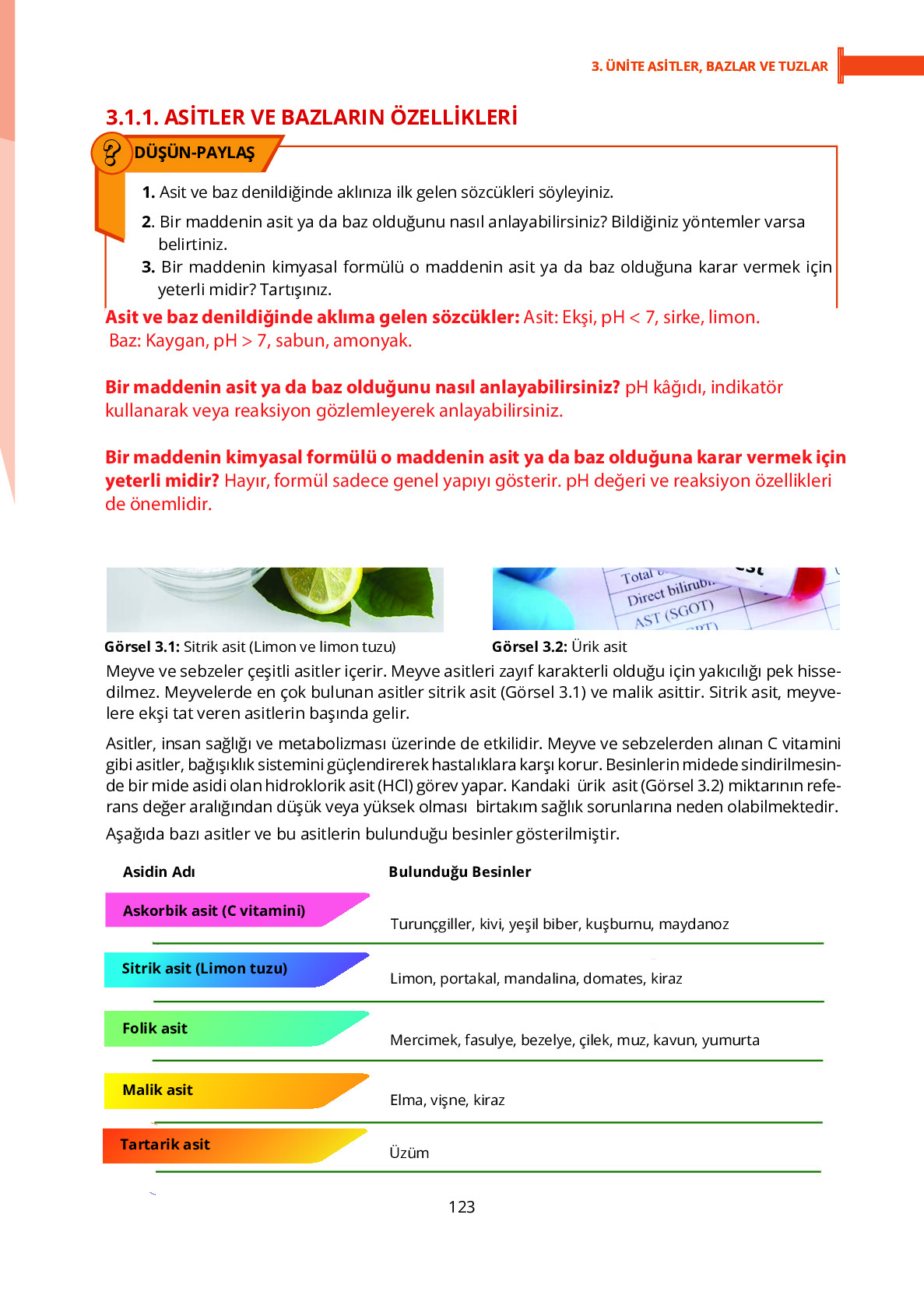 10. Sınıf Meb Yayınları Fen Lisesi Kimya Ders Kitabı Sayfa 123 Cevapları
