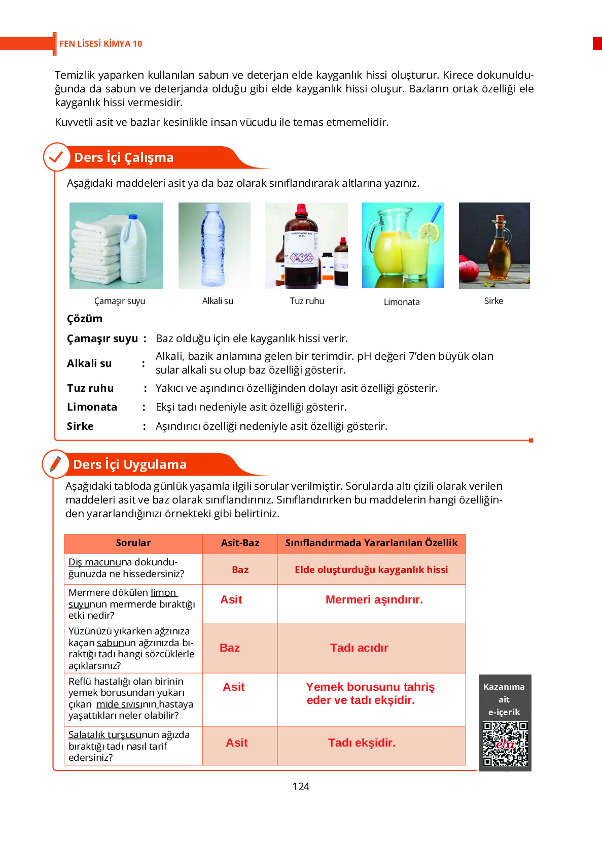 10. Sınıf Meb Yayınları Fen Lisesi Kimya Ders Kitabı Sayfa 124 Cevapları