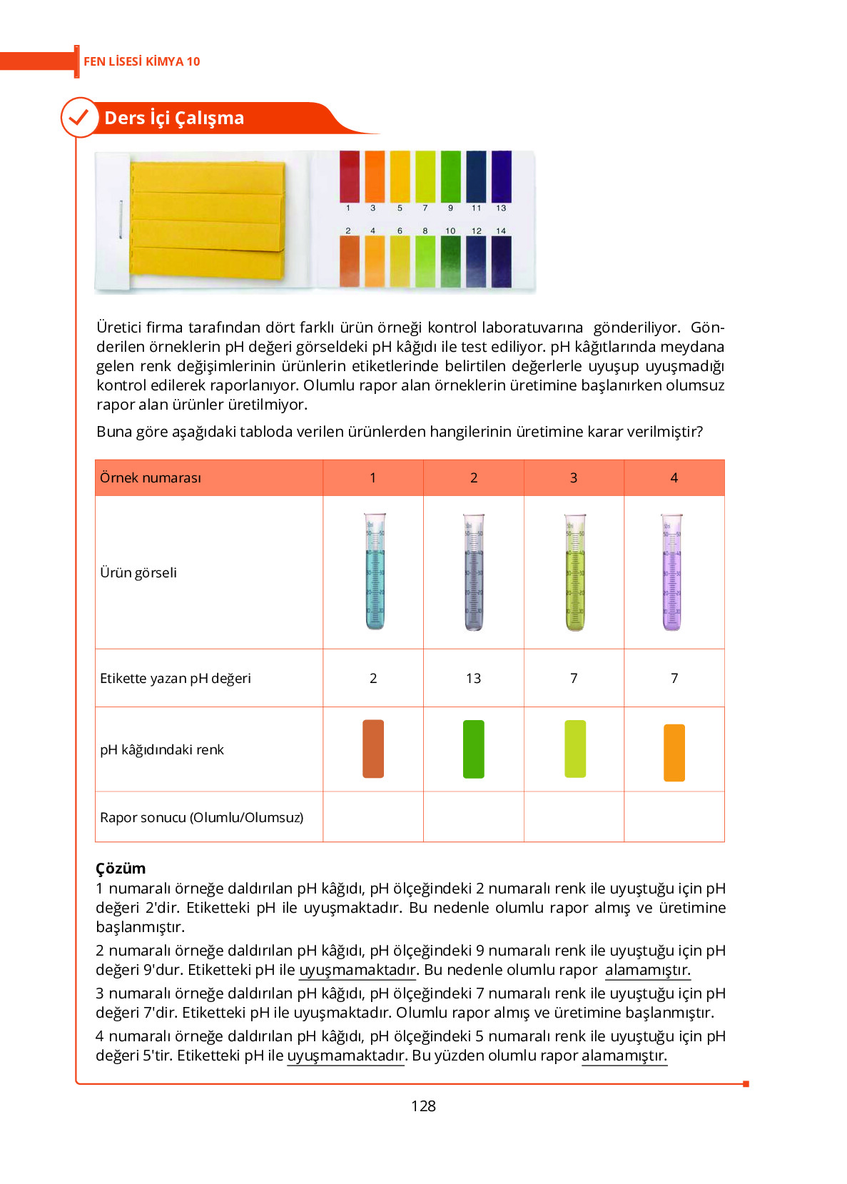 10. Sınıf Meb Yayınları Fen Lisesi Kimya Ders Kitabı Sayfa 128 Cevapları