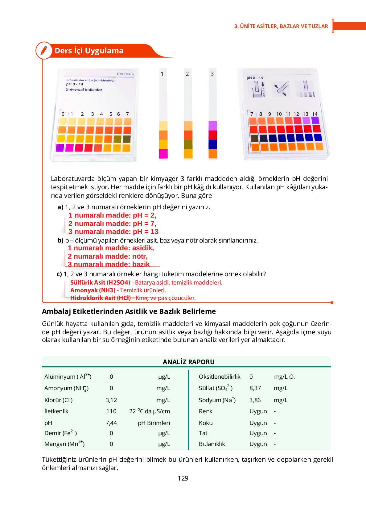 10. Sınıf Meb Yayınları Fen Lisesi Kimya Ders Kitabı Sayfa 129 Cevapları