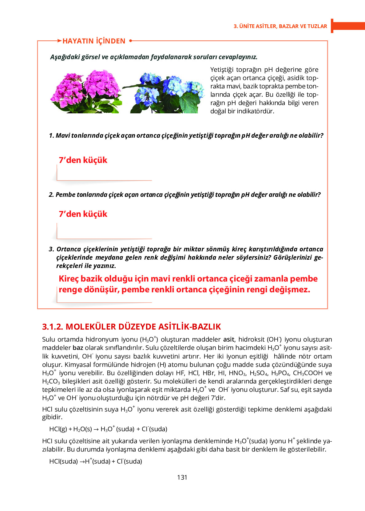 10. Sınıf Meb Yayınları Fen Lisesi Kimya Ders Kitabı Sayfa 131 Cevapları