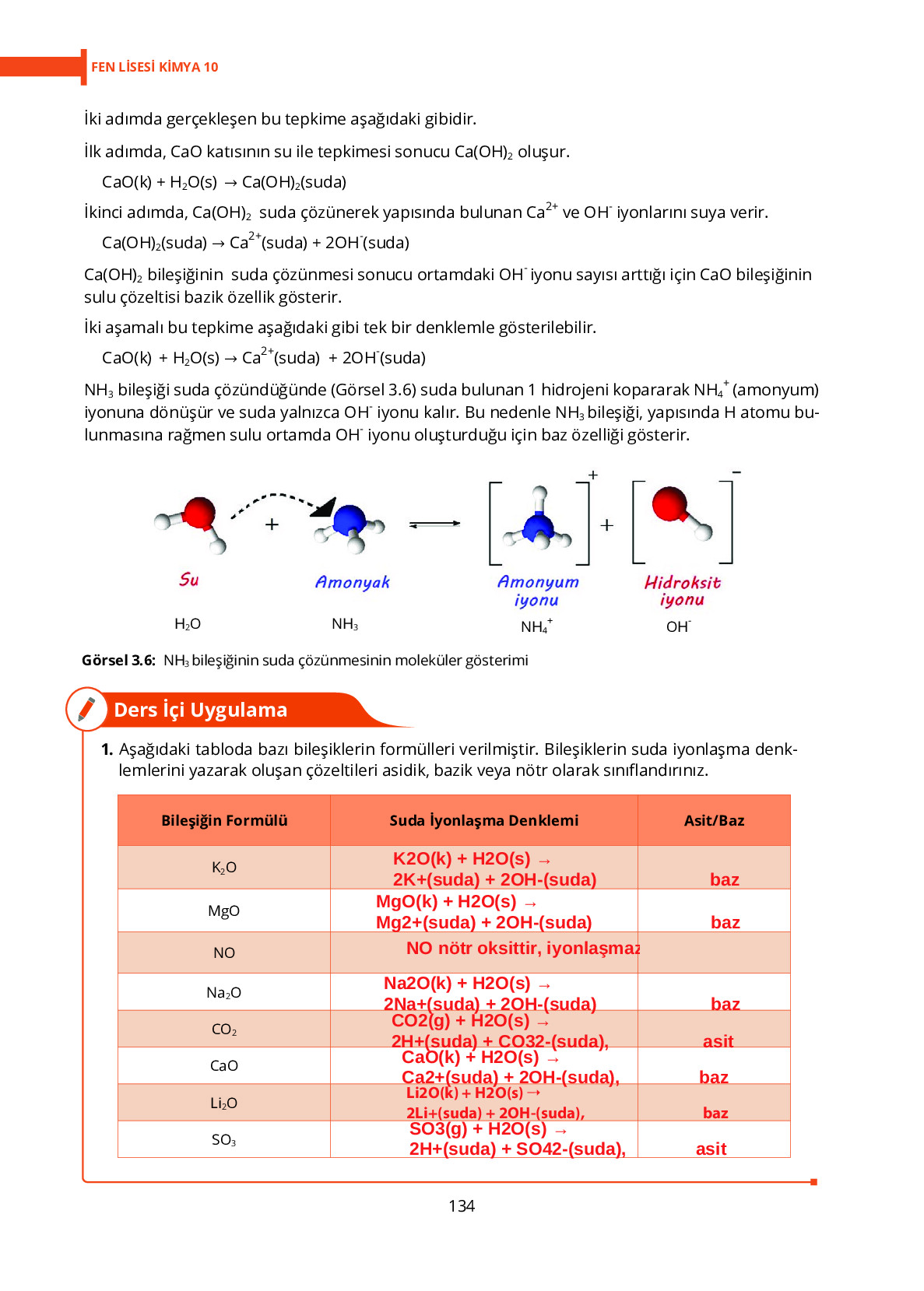 10. Sınıf Meb Yayınları Fen Lisesi Kimya Ders Kitabı Sayfa 134 Cevapları