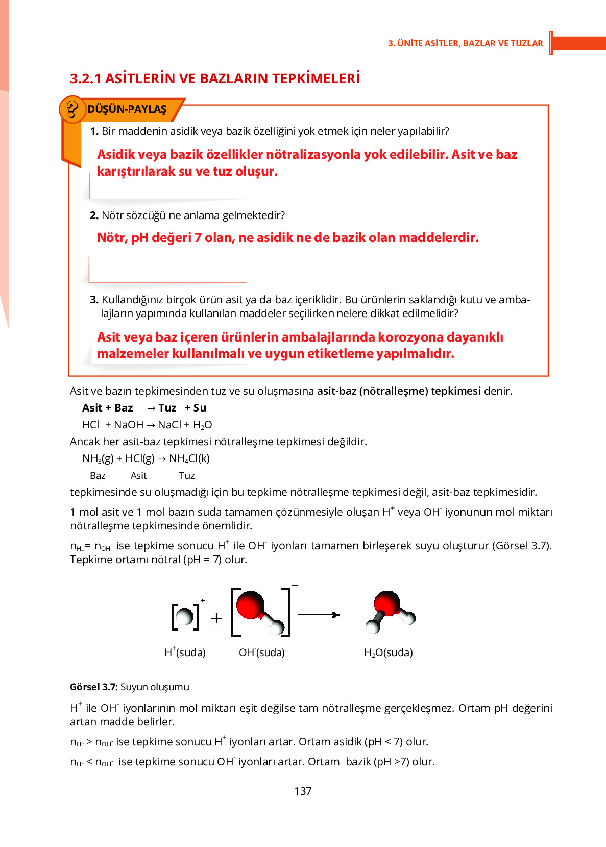 10. Sınıf Meb Yayınları Fen Lisesi Kimya Ders Kitabı Sayfa 137 Cevapları
