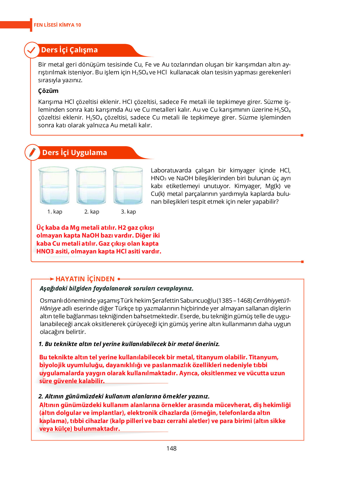 10. Sınıf Meb Yayınları Fen Lisesi Kimya Ders Kitabı Sayfa 148 Cevapları