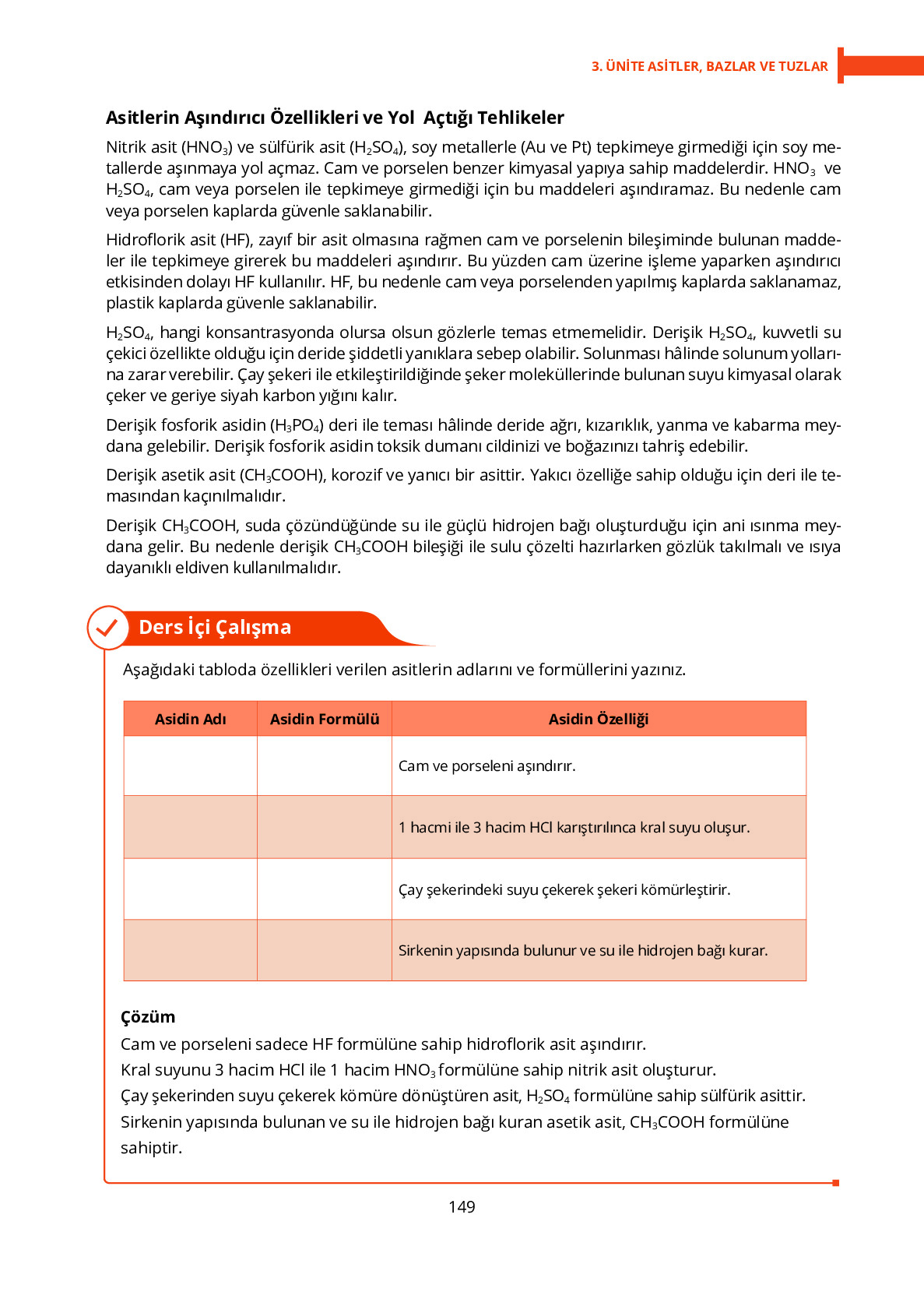 10. Sınıf Meb Yayınları Fen Lisesi Kimya Ders Kitabı Sayfa 149 Cevapları