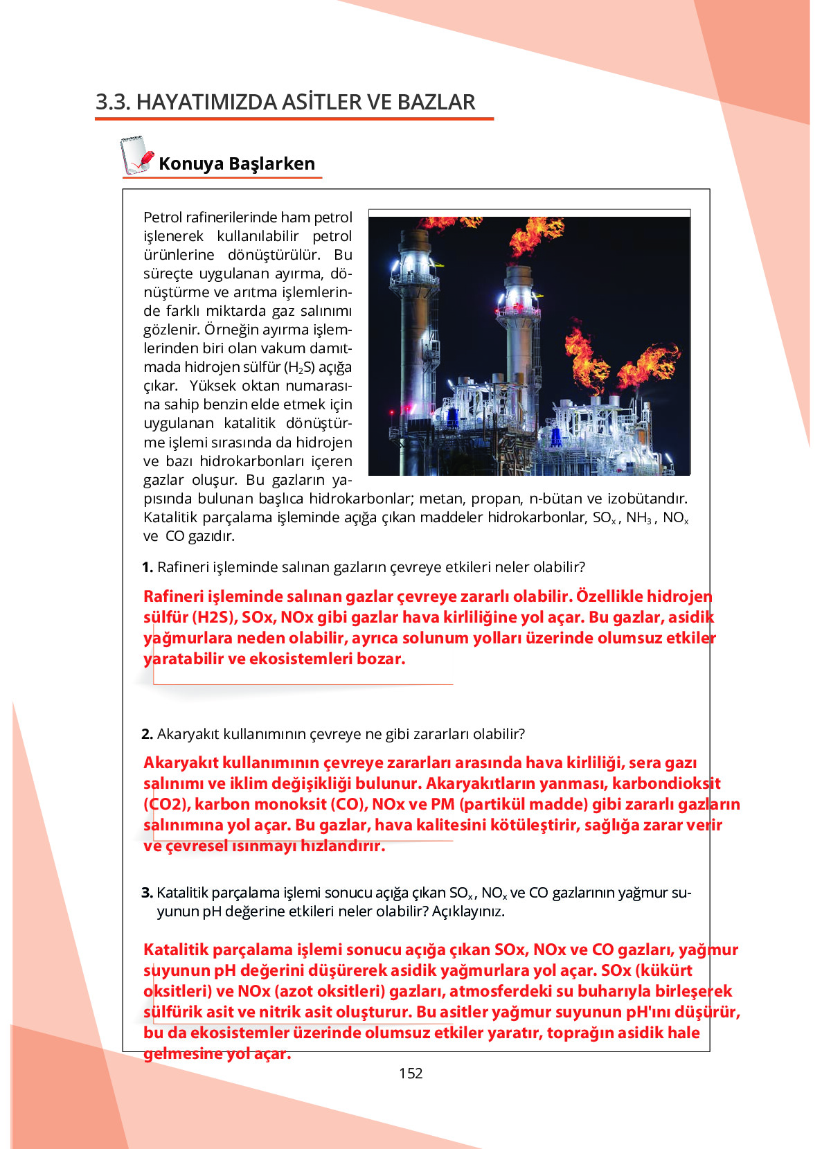 10. Sınıf Meb Yayınları Fen Lisesi Kimya Ders Kitabı Sayfa 152 Cevapları