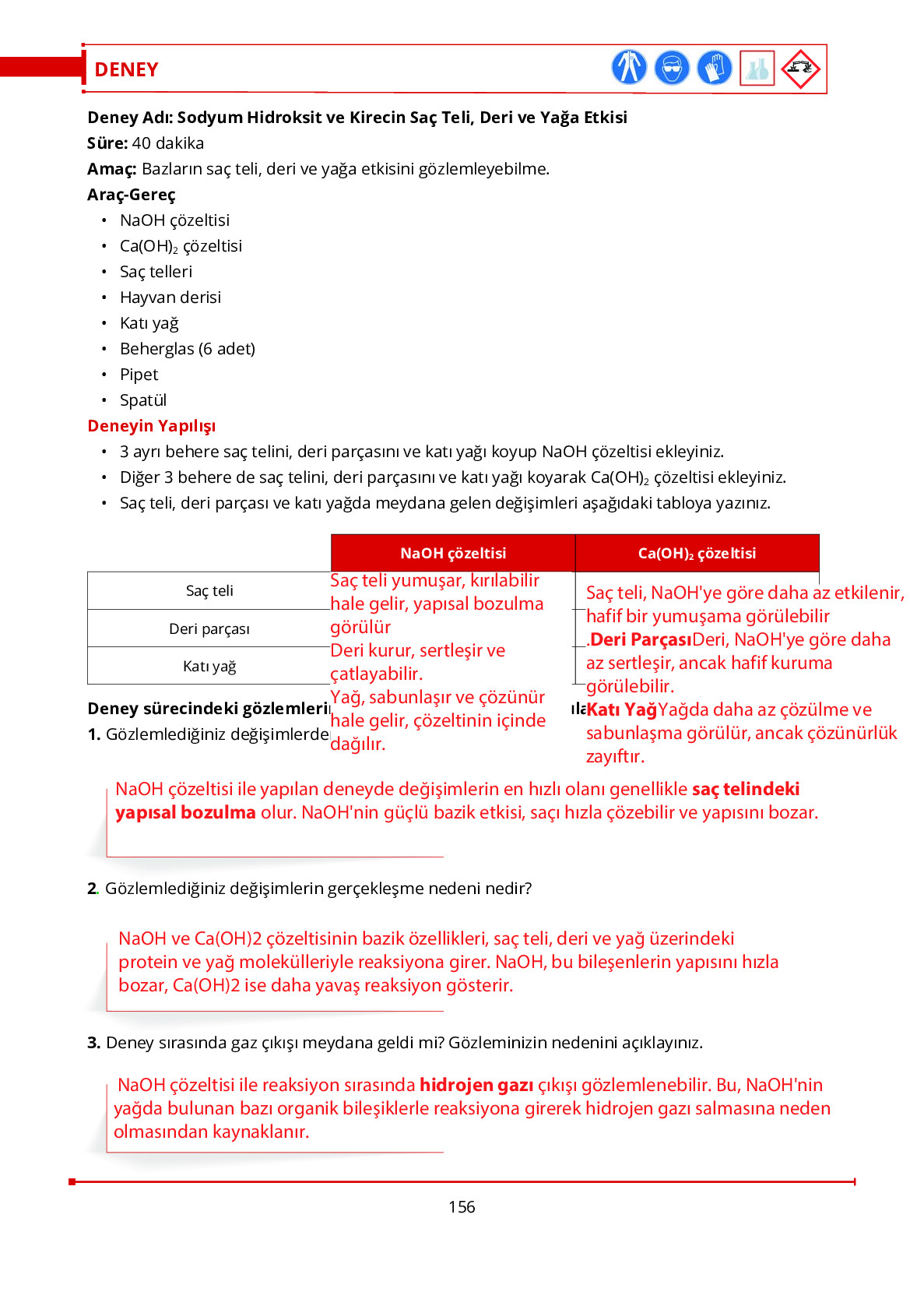 10. Sınıf Meb Yayınları Fen Lisesi Kimya Ders Kitabı Sayfa 156 Cevapları