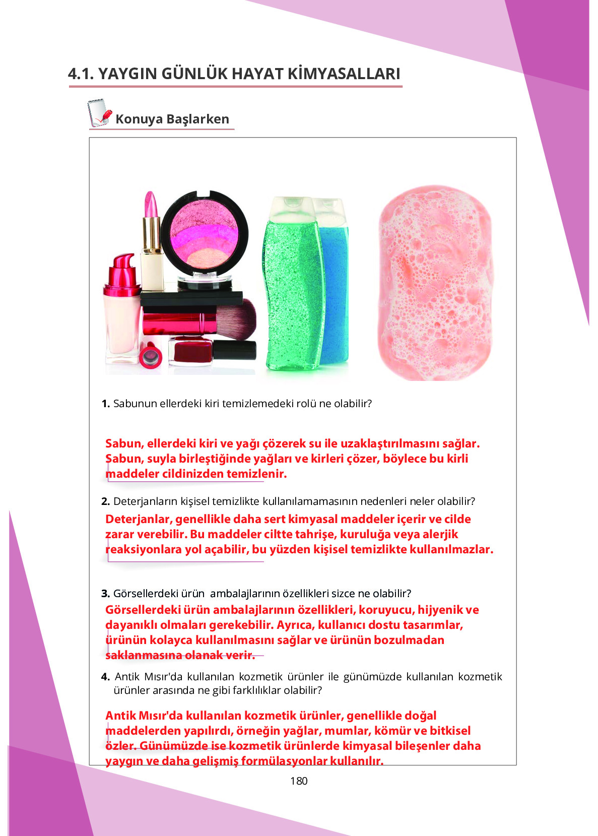 10. Sınıf Meb Yayınları Fen Lisesi Kimya Ders Kitabı Sayfa 180 Cevapları