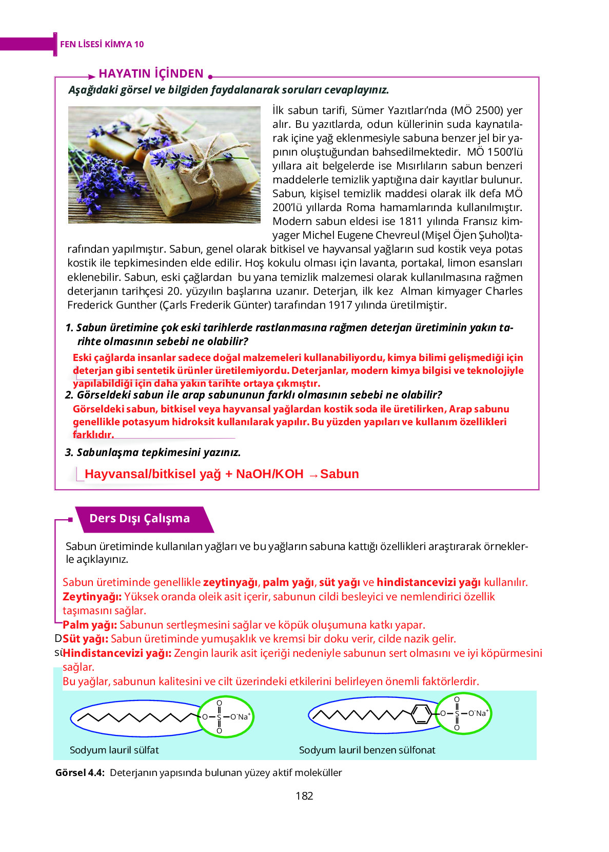 10. Sınıf Meb Yayınları Fen Lisesi Kimya Ders Kitabı Sayfa 182 Cevapları
