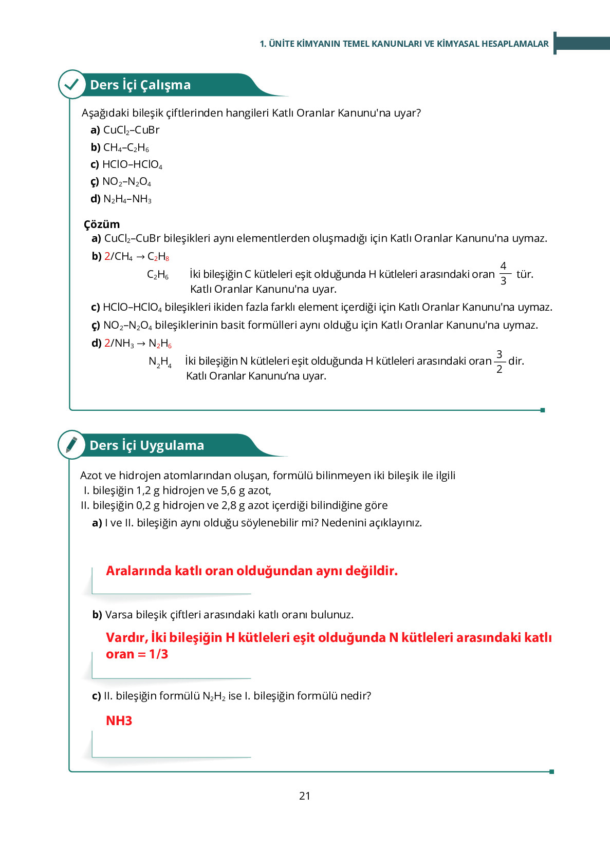 10. Sınıf Meb Yayınları Fen Lisesi Kimya Ders Kitabı Sayfa 21 Cevapları