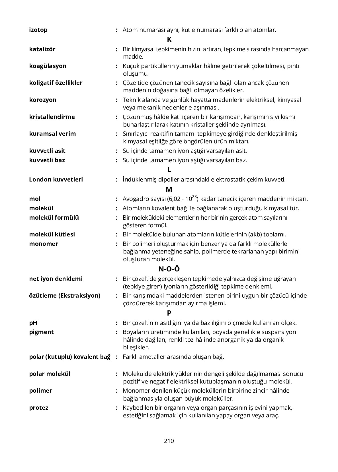 10. Sınıf Meb Yayınları Fen Lisesi Kimya Ders Kitabı Sayfa 210 Cevapları