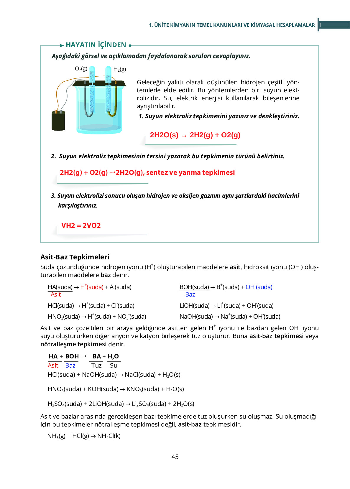 10. Sınıf Meb Yayınları Fen Lisesi Kimya Ders Kitabı Sayfa 45 Cevapları