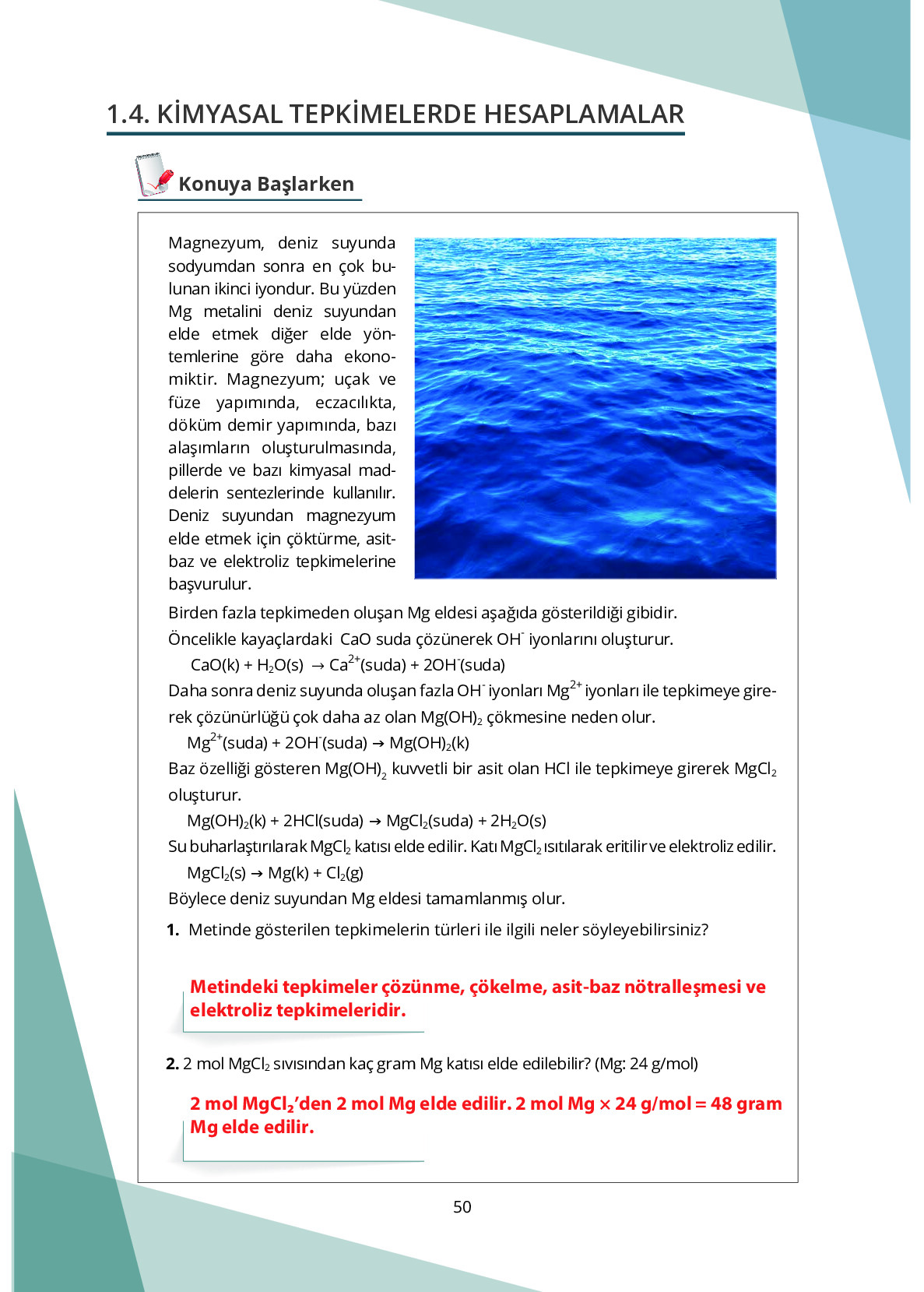 10. Sınıf Meb Yayınları Fen Lisesi Kimya Ders Kitabı Sayfa 50 Cevapları