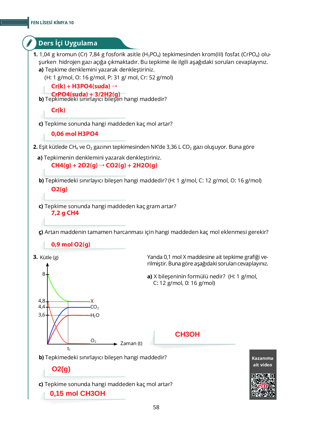 10. Sınıf Meb Yayınları Fen Lisesi Kimya Ders Kitabı Sayfa 58 Cevapları