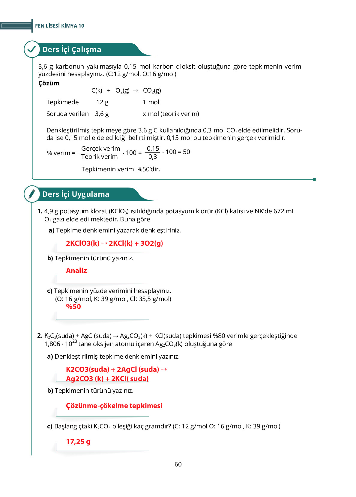10. Sınıf Meb Yayınları Fen Lisesi Kimya Ders Kitabı Sayfa 60 Cevapları