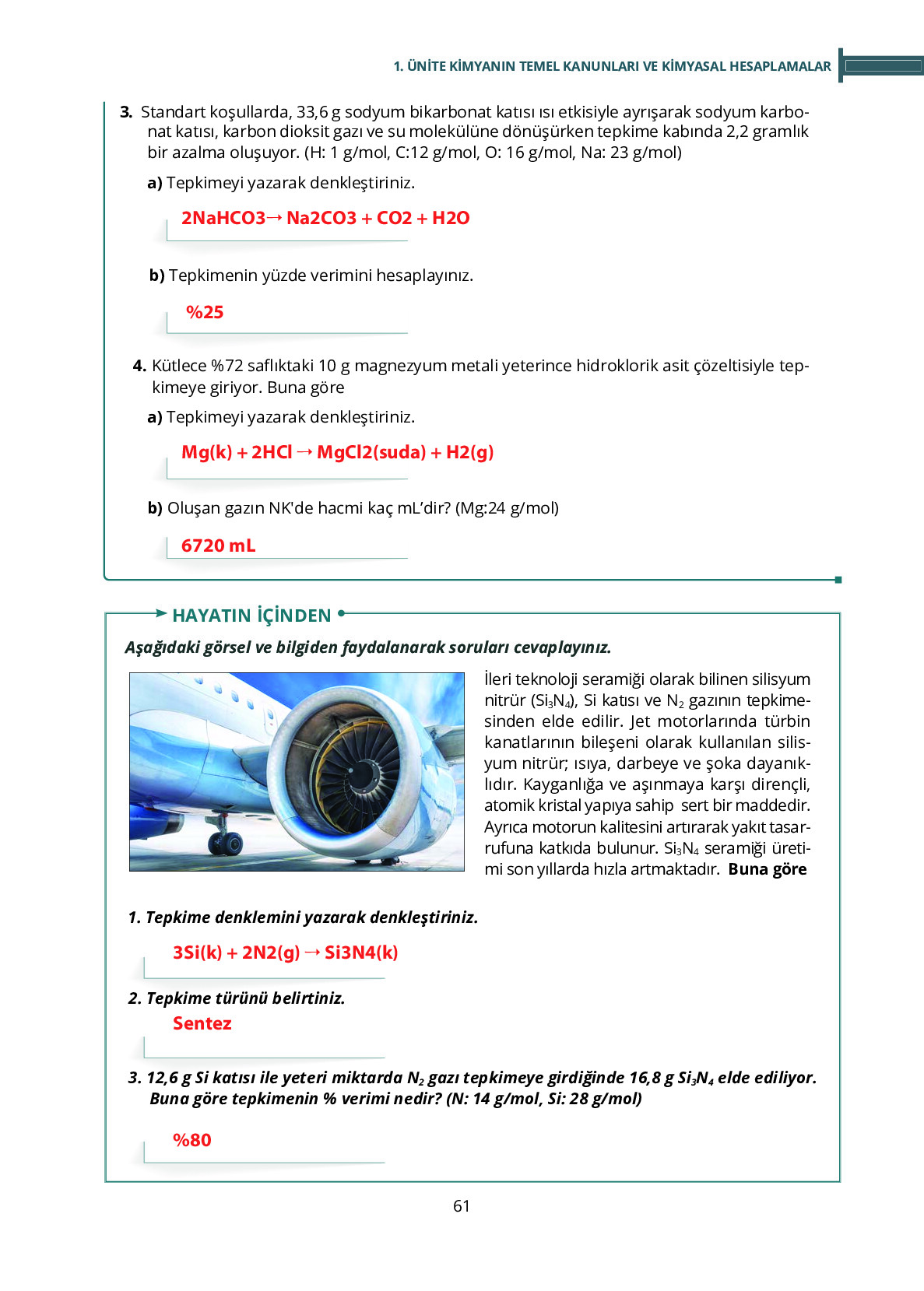 10. Sınıf Meb Yayınları Fen Lisesi Kimya Ders Kitabı Sayfa 61 Cevapları
