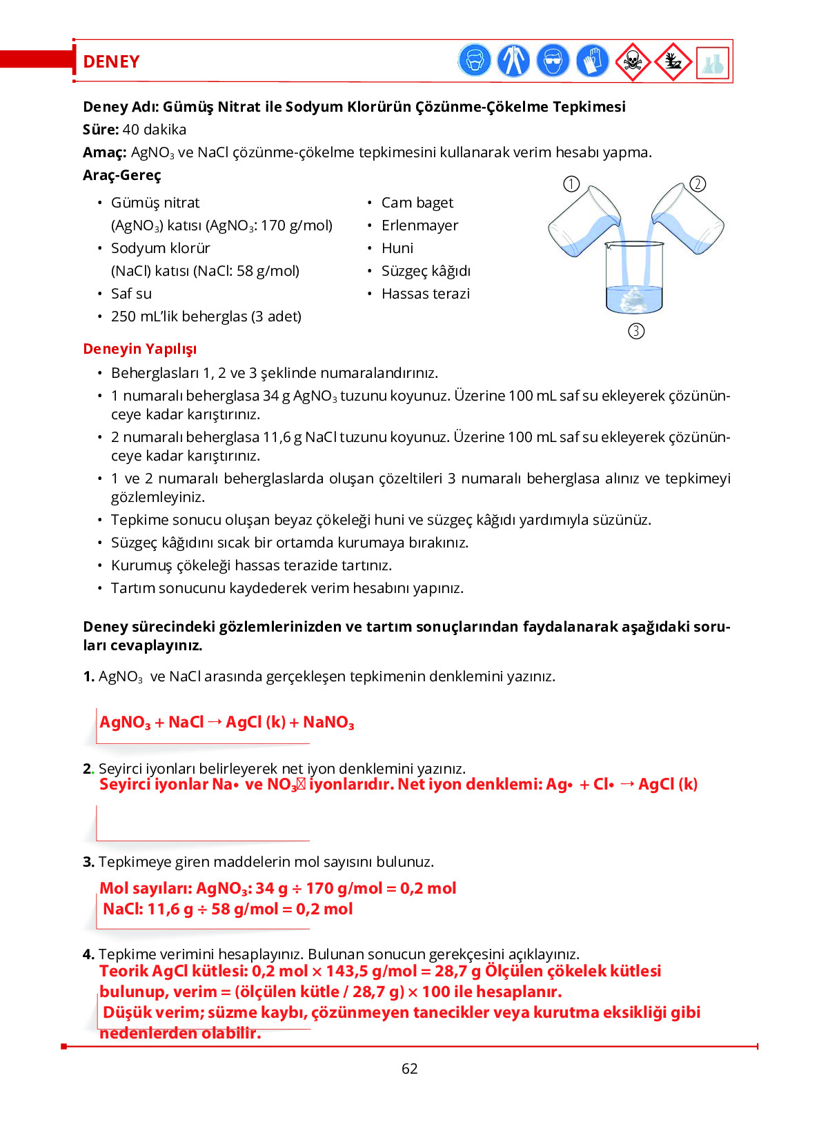 10. Sınıf Meb Yayınları Fen Lisesi Kimya Ders Kitabı Sayfa 62 Cevapları