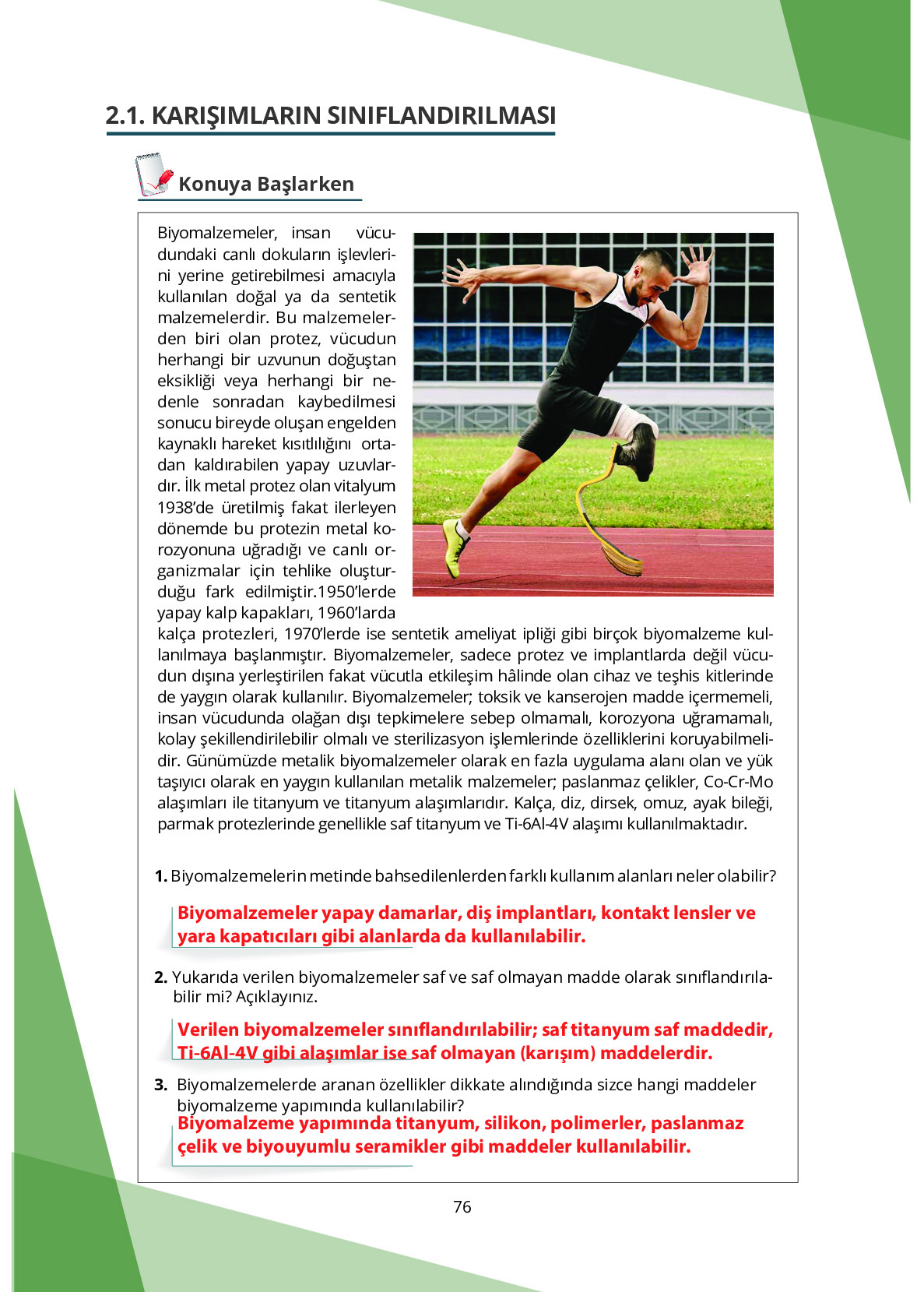 10. Sınıf Meb Yayınları Fen Lisesi Kimya Ders Kitabı Sayfa 76 Cevapları