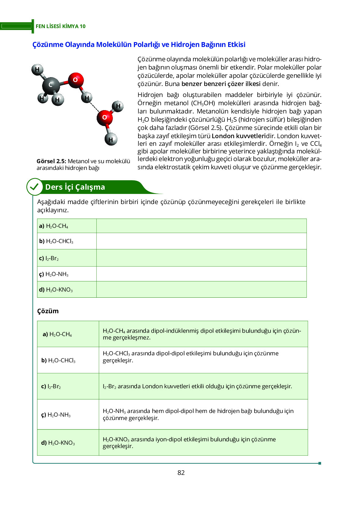 10. Sınıf Meb Yayınları Fen Lisesi Kimya Ders Kitabı Sayfa 82 Cevapları