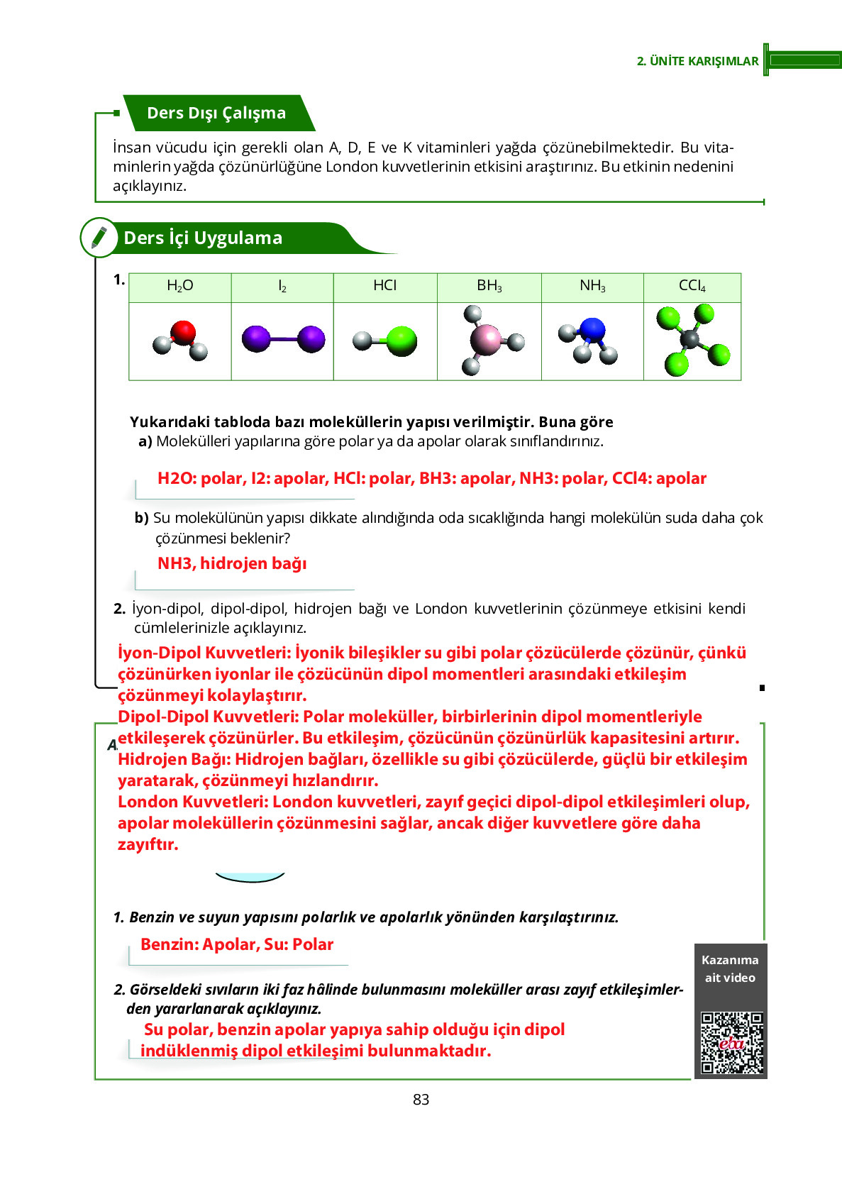 10. Sınıf Meb Yayınları Fen Lisesi Kimya Ders Kitabı Sayfa 83 Cevapları