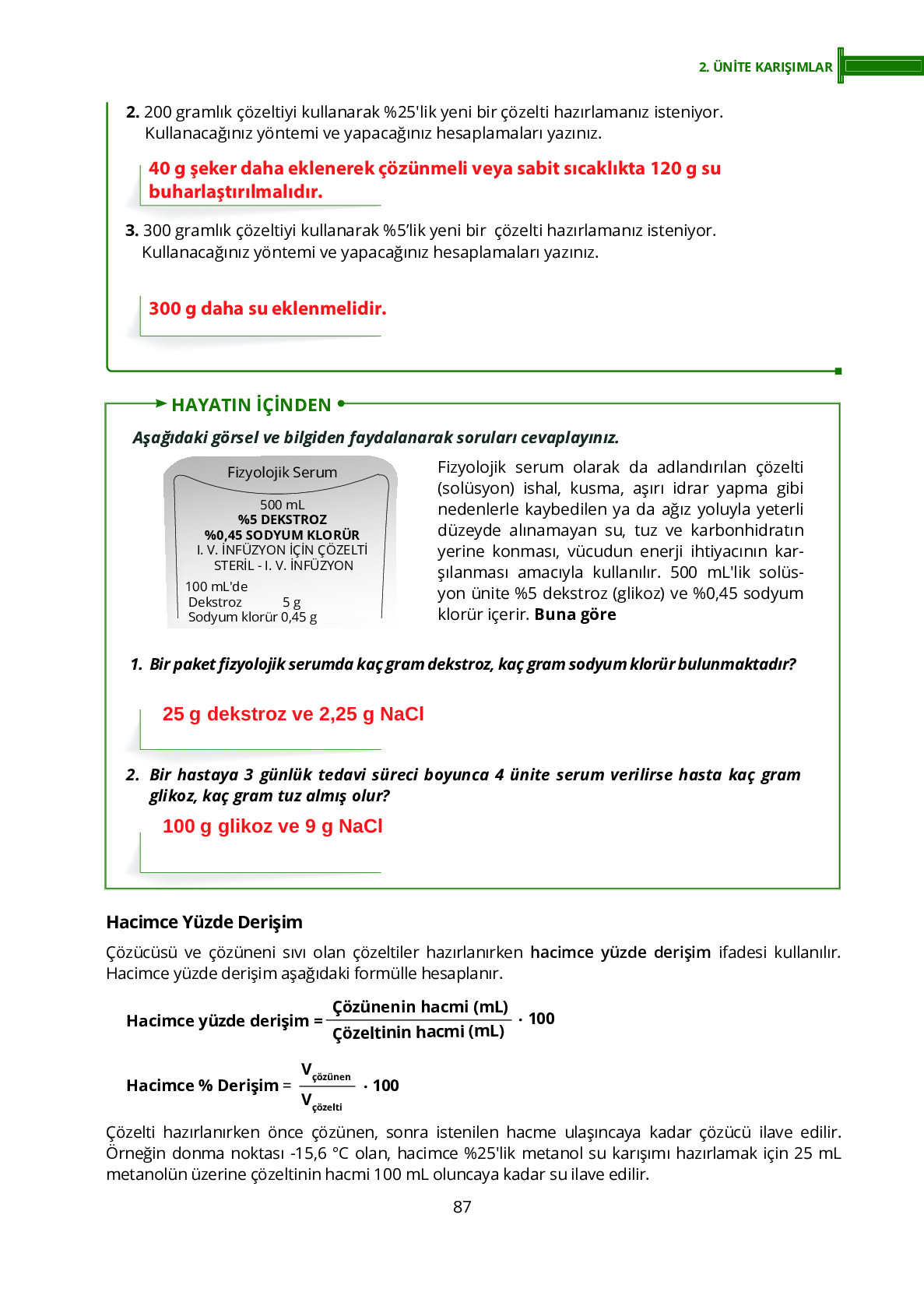10. Sınıf Meb Yayınları Fen Lisesi Kimya Ders Kitabı Sayfa 87 Cevapları