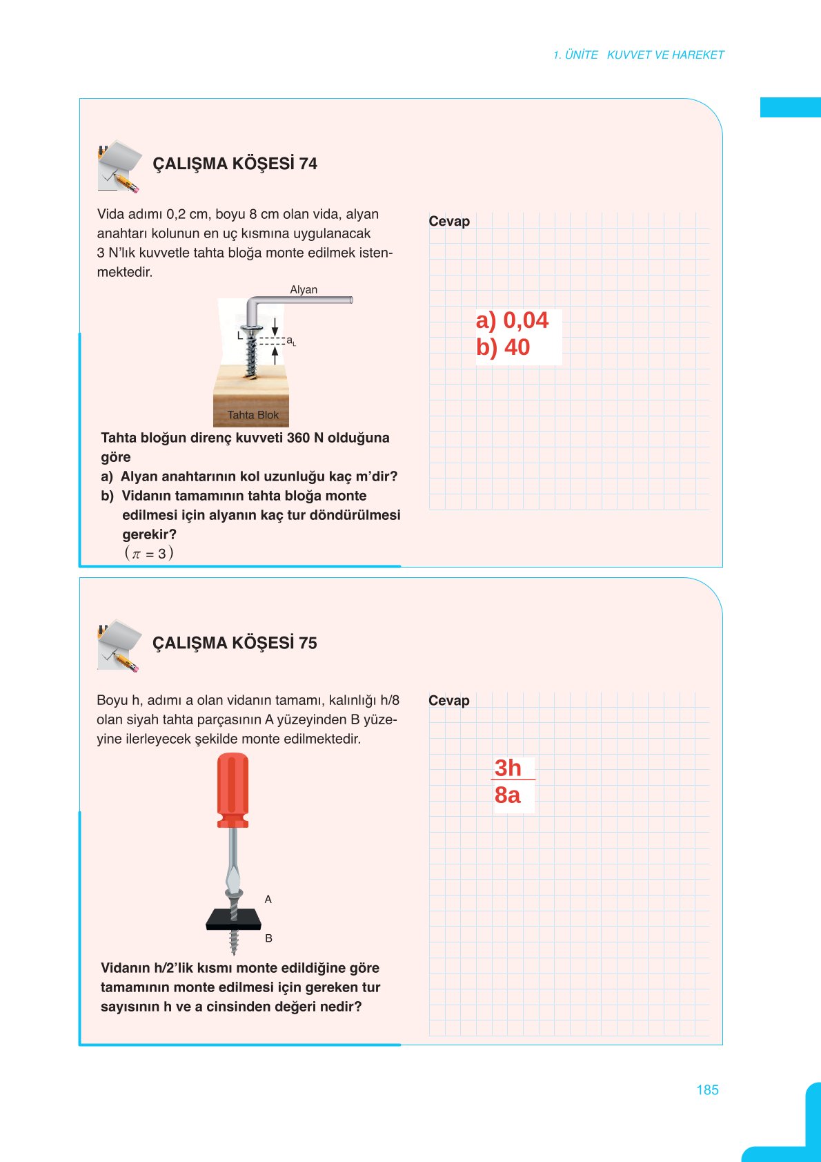 11. Sınıf Meb Yayınları Fen Lisesi Fizik Ders Kitabı Sayfa 185 Cevapları
