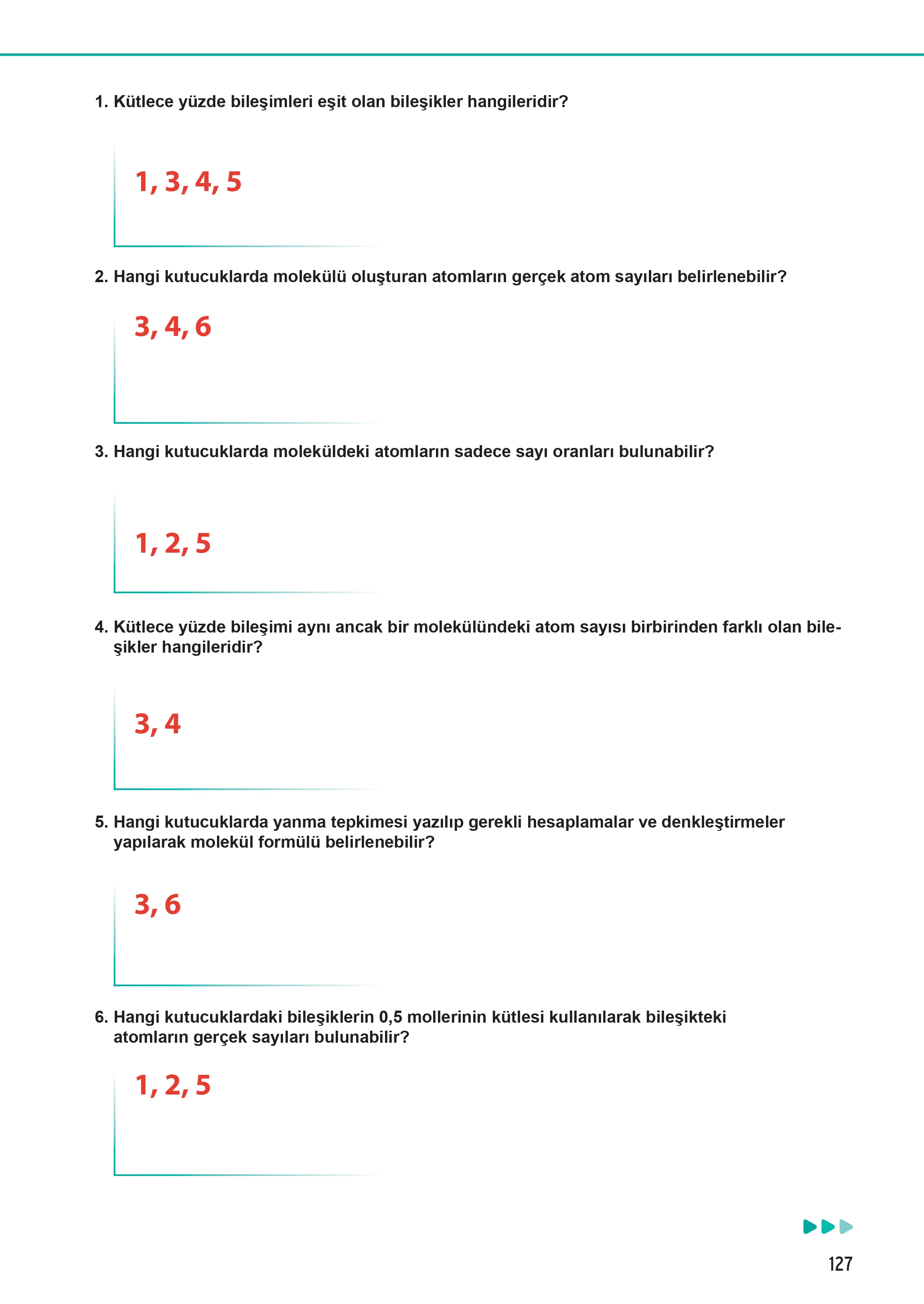 12. Sınıf Meb Yayınları Fen Lisesi Kimya Ders Kitabı Sayfa 127 Cevapları