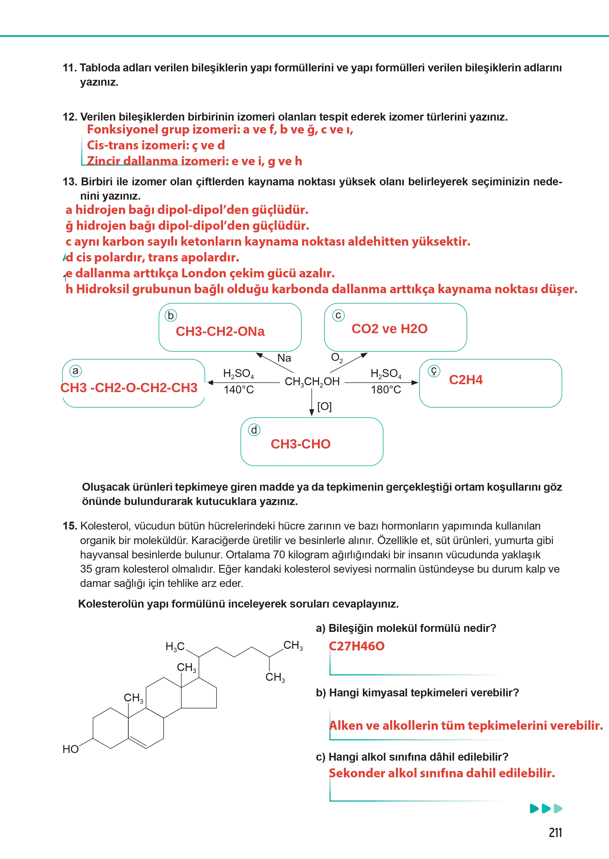 12. Sınıf Meb Yayınları Fen Lisesi Kimya Ders Kitabı Sayfa 211 Cevapları