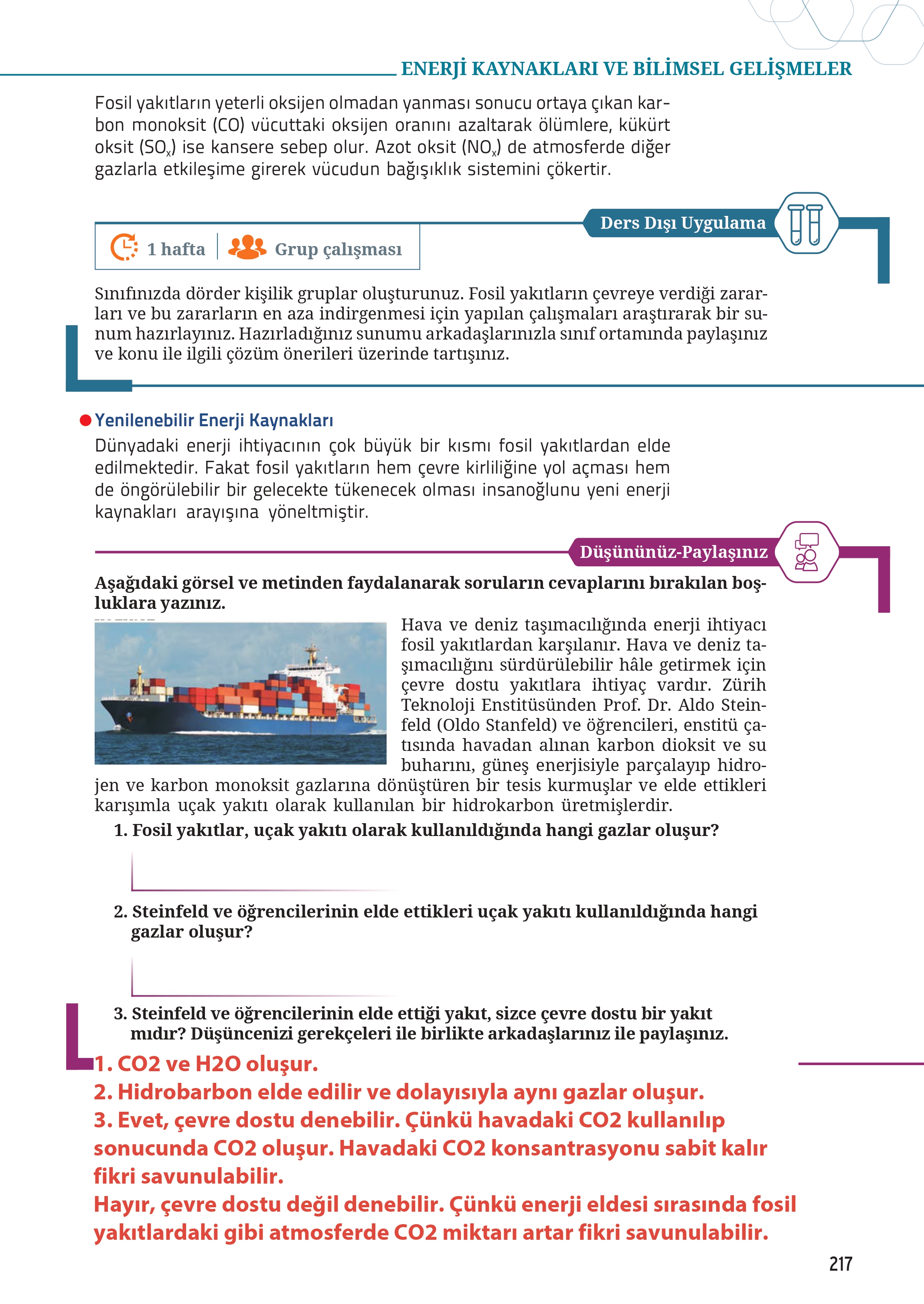 12. Sınıf Meb Yayınları Fen Lisesi Kimya Ders Kitabı Sayfa 217 Cevapları