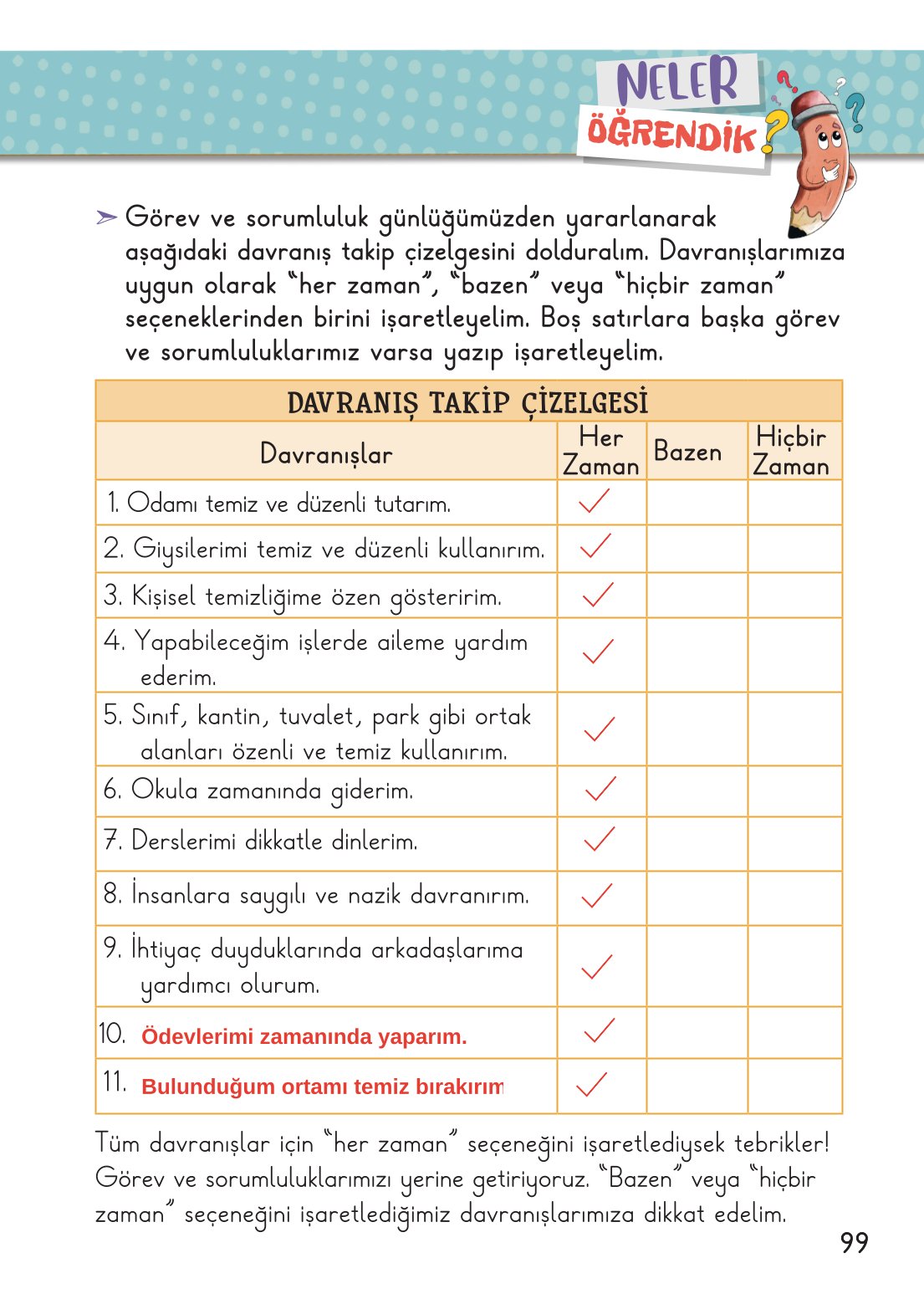 2. Sınıf Meb Yayınları Hayat Bilgisi 1. Kitap Ders Kitabı Sayfa 100 Cevapları