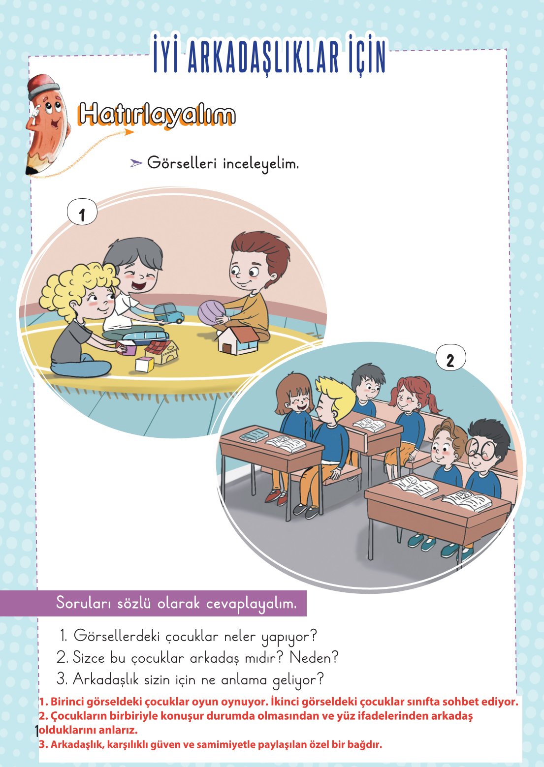 2. Sınıf Meb Yayınları Hayat Bilgisi 1. Kitap Ders Kitabı Sayfa 15 Cevapları