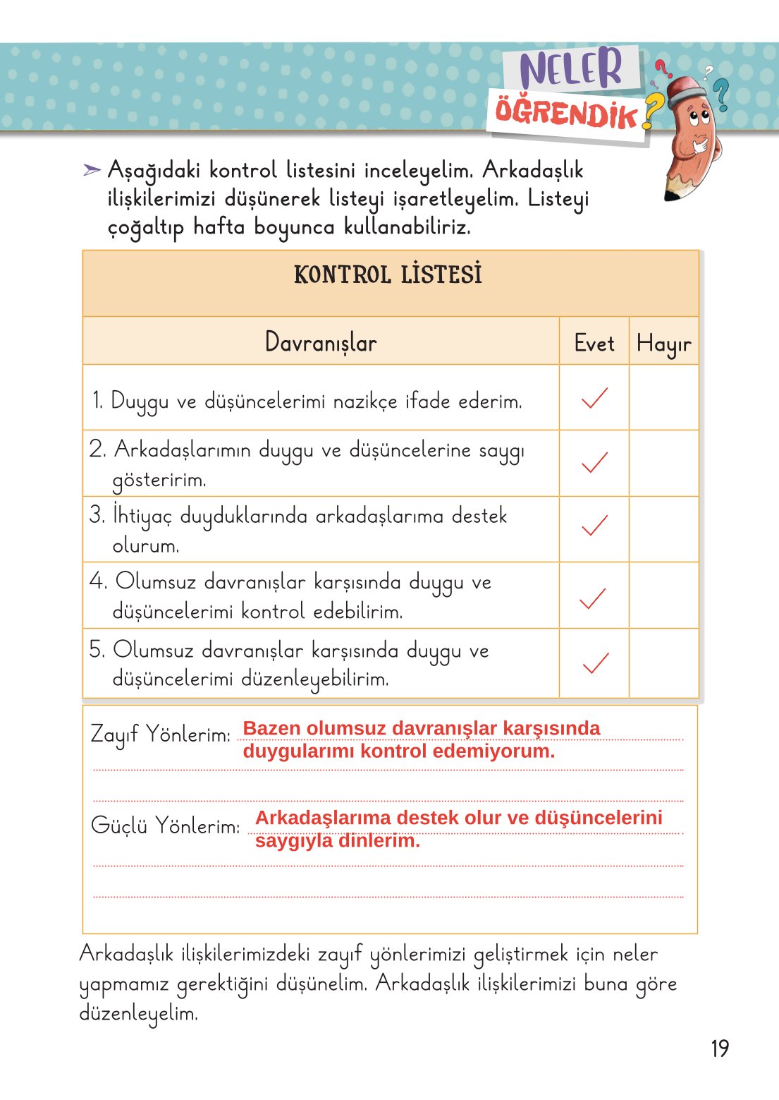 2. Sınıf Meb Yayınları Hayat Bilgisi 1. Kitap Ders Kitabı Sayfa 20 Cevapları