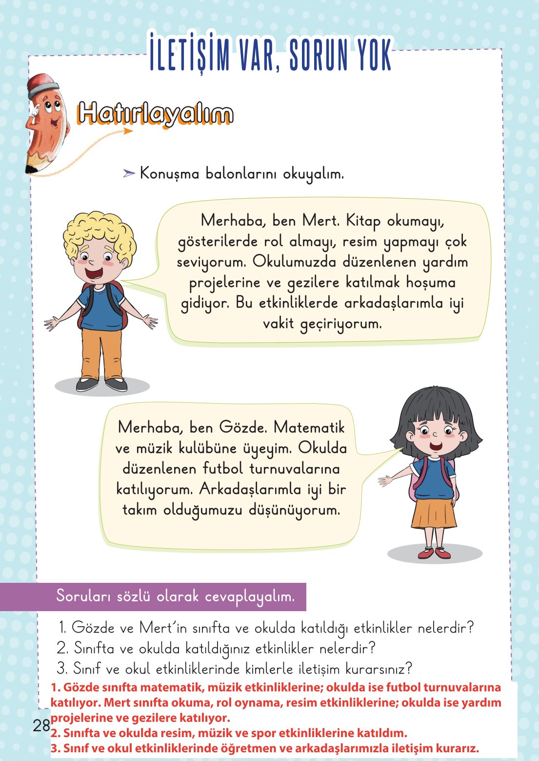 2. Sınıf Meb Yayınları Hayat Bilgisi 1. Kitap Ders Kitabı Sayfa 29 Cevapları